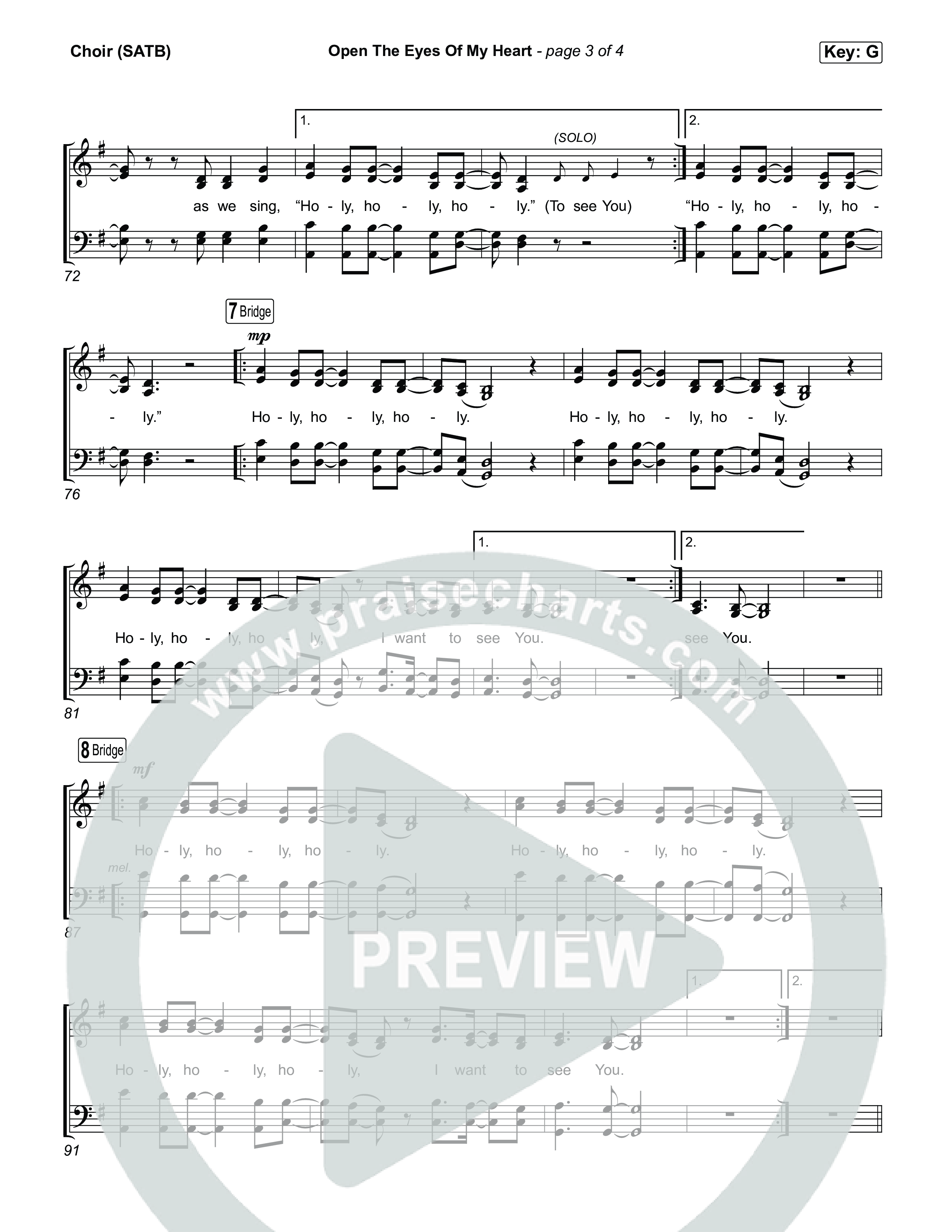 Open The Eyes Of My Heart Choir Sheet (SATB) (House Of Worship / Paul Baloche / Chris McClarney)