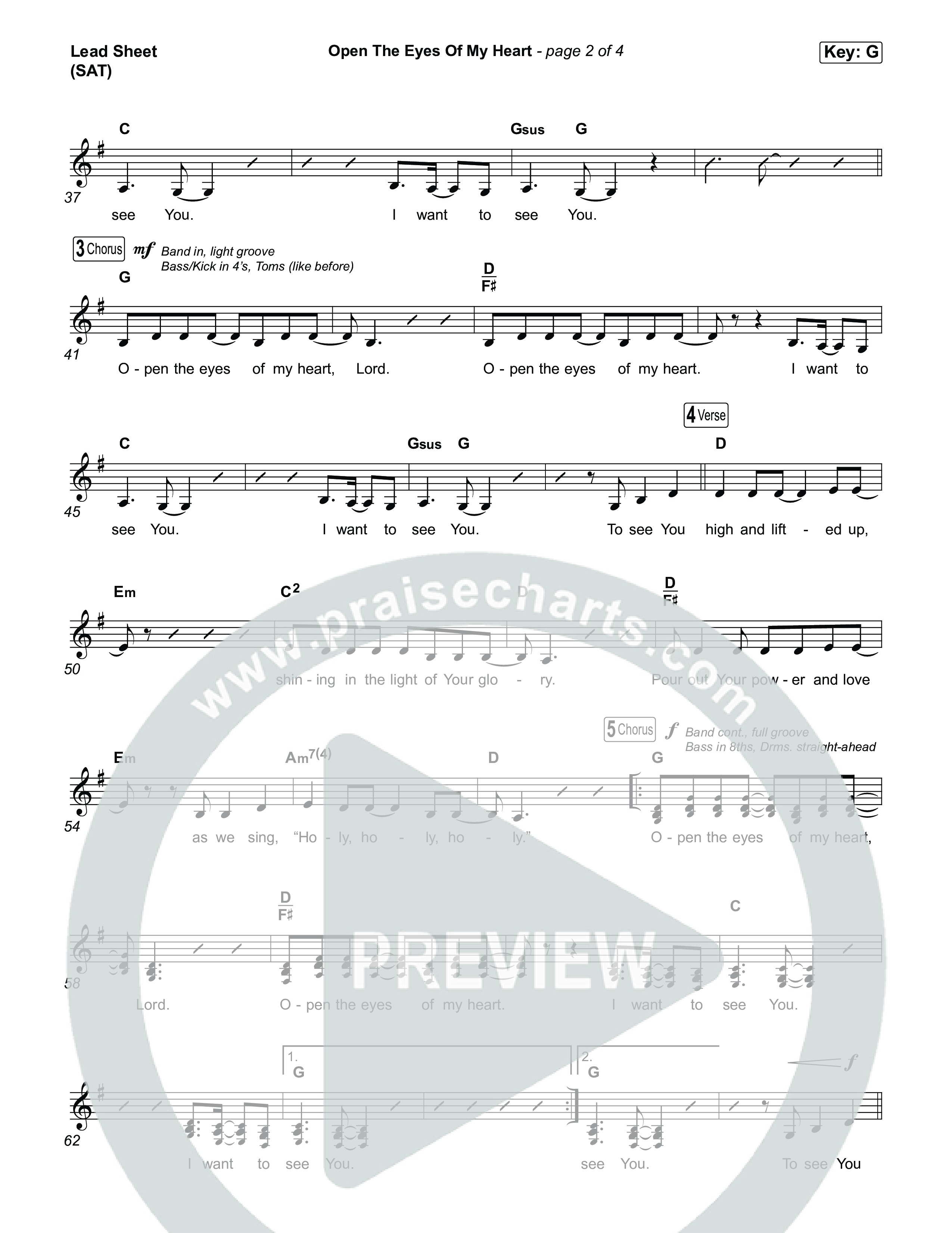 Open The Eyes Of My Heart Lead Sheet (SAT) (House Of Worship / Paul Baloche / Chris McClarney)