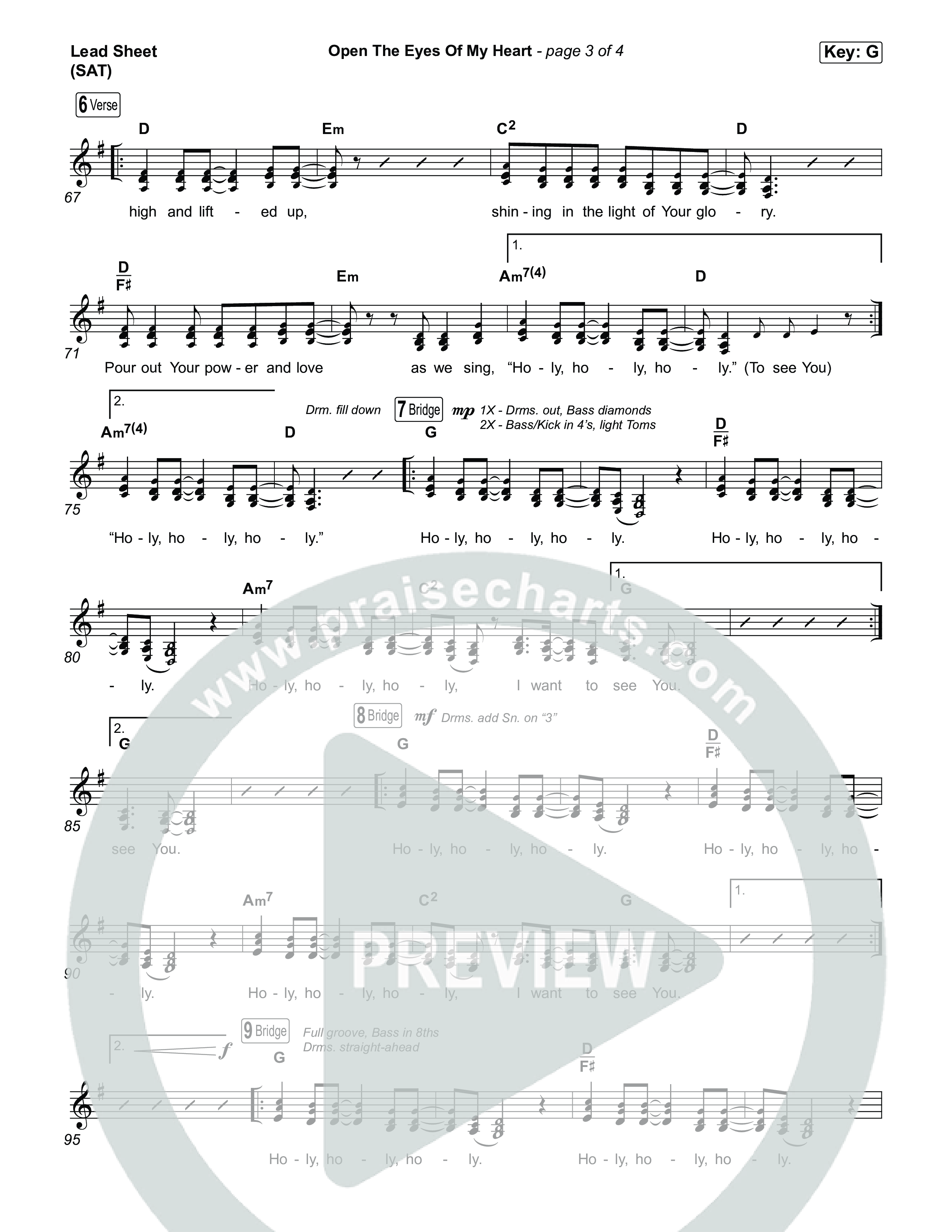 Open The Eyes Of My Heart Lead Sheet (SAT) (House Of Worship / Paul Baloche / Chris McClarney)