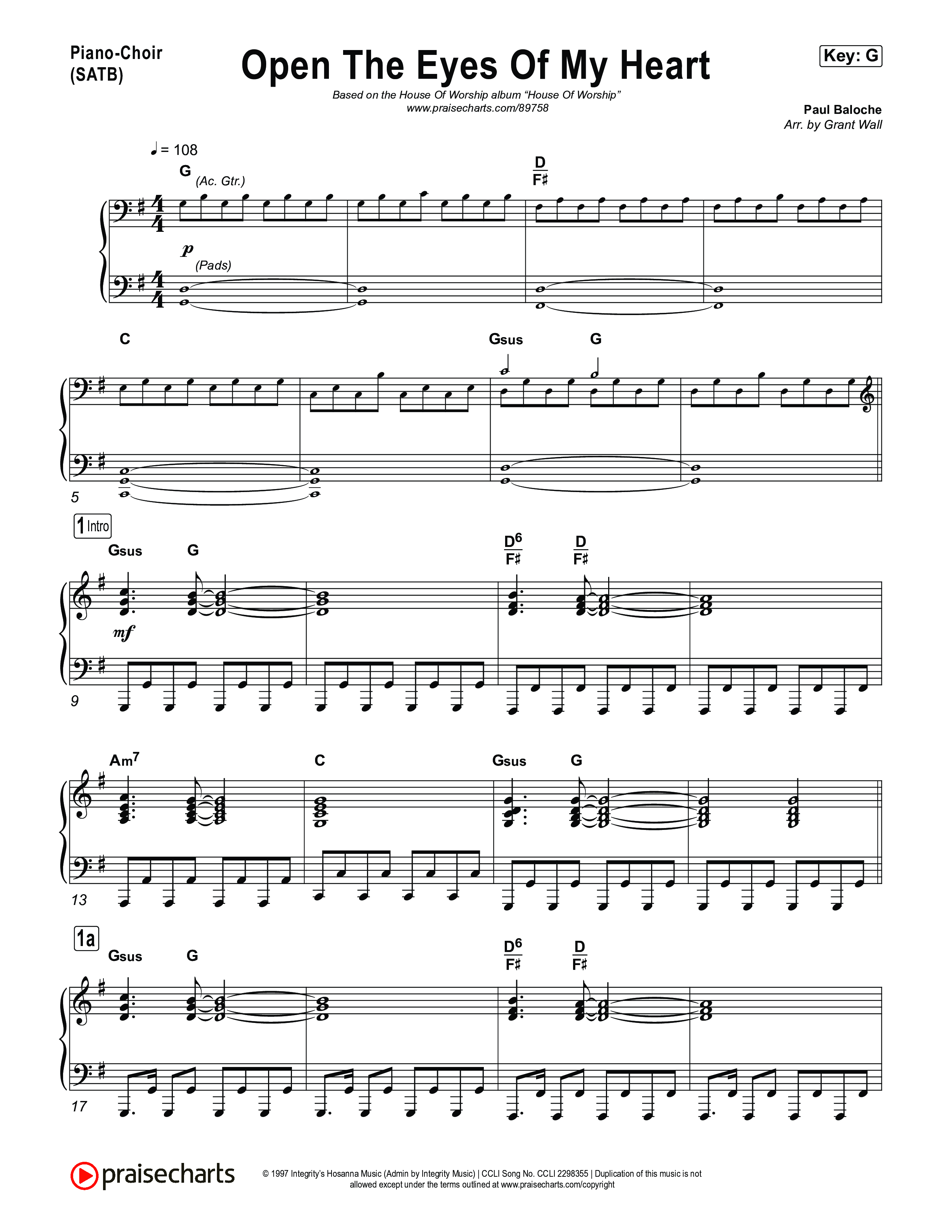 Open The Eyes Of My Heart Piano/Vocal (SATB) (House Of Worship / Paul Baloche / Chris McClarney)