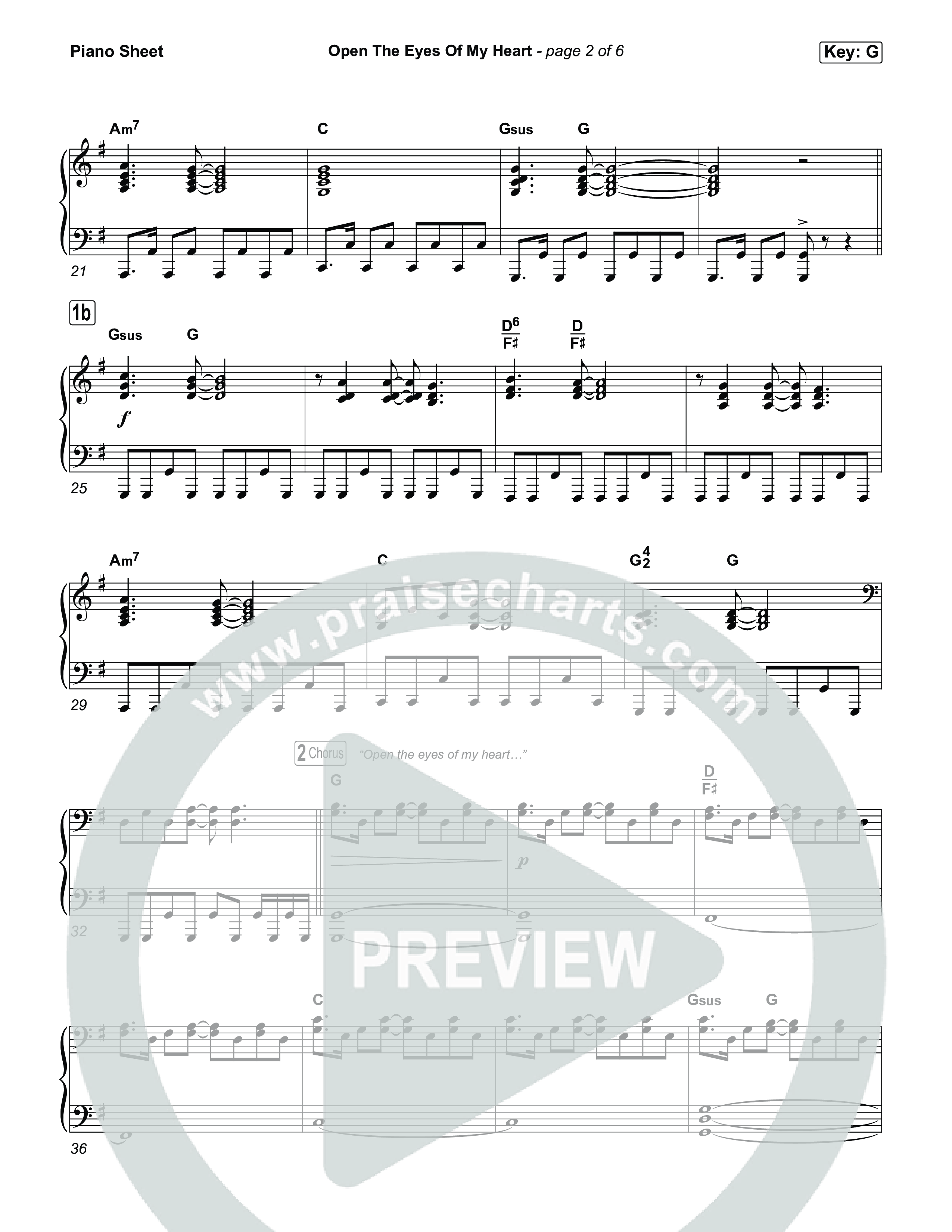 Open The Eyes Of My Heart Piano Sheet (House Of Worship / Paul Baloche / Chris McClarney)