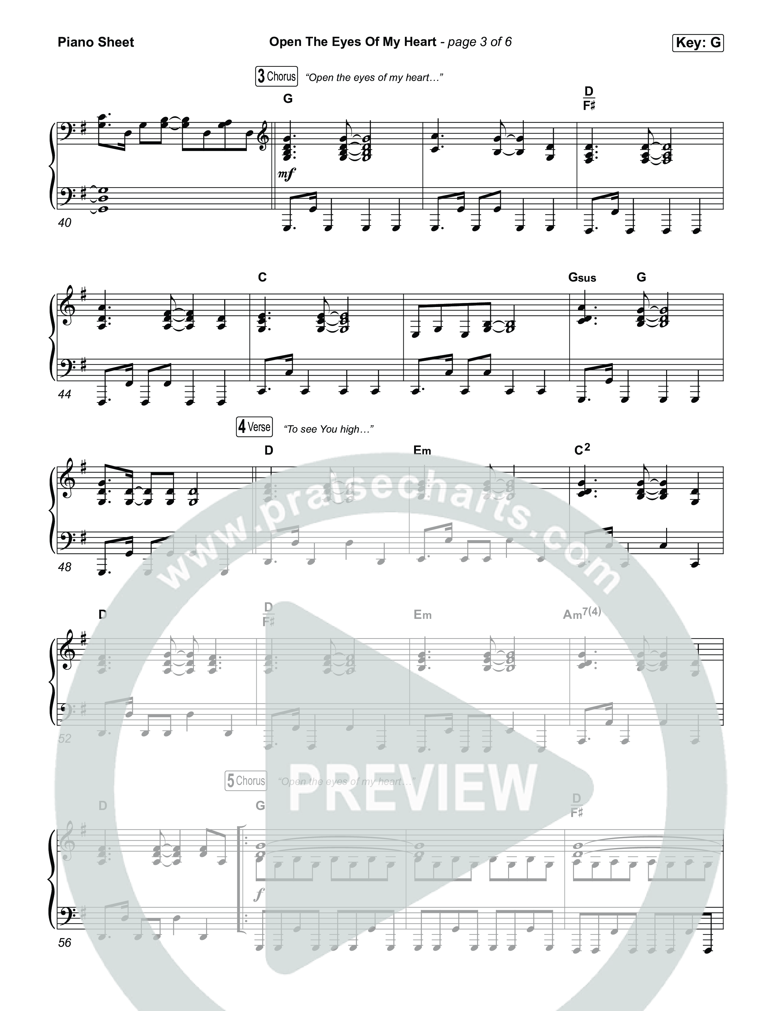 Open The Eyes Of My Heart Piano Sheet (House Of Worship / Paul Baloche / Chris McClarney)