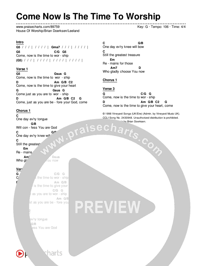 Come Now Is The Time To Worship Chords & Lyrics (House Of Worship / Brian Doerksen / Leeland)