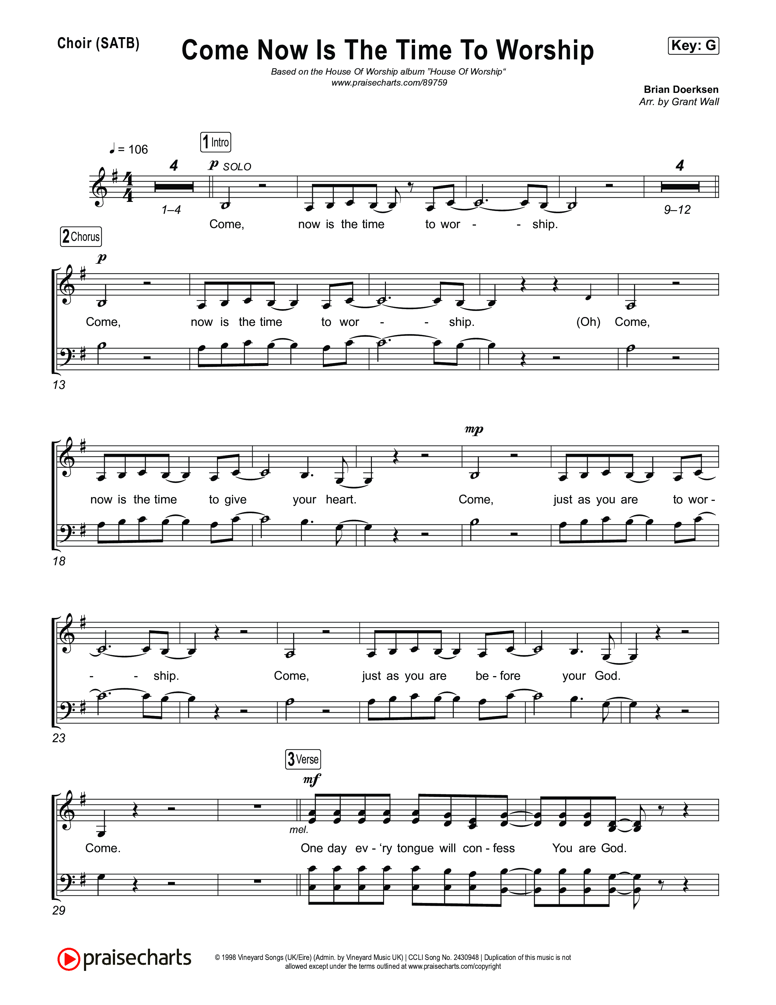 Come Now Is The Time To Worship Choir Sheet (SATB) (House Of Worship / Brian Doerksen / Leeland)
