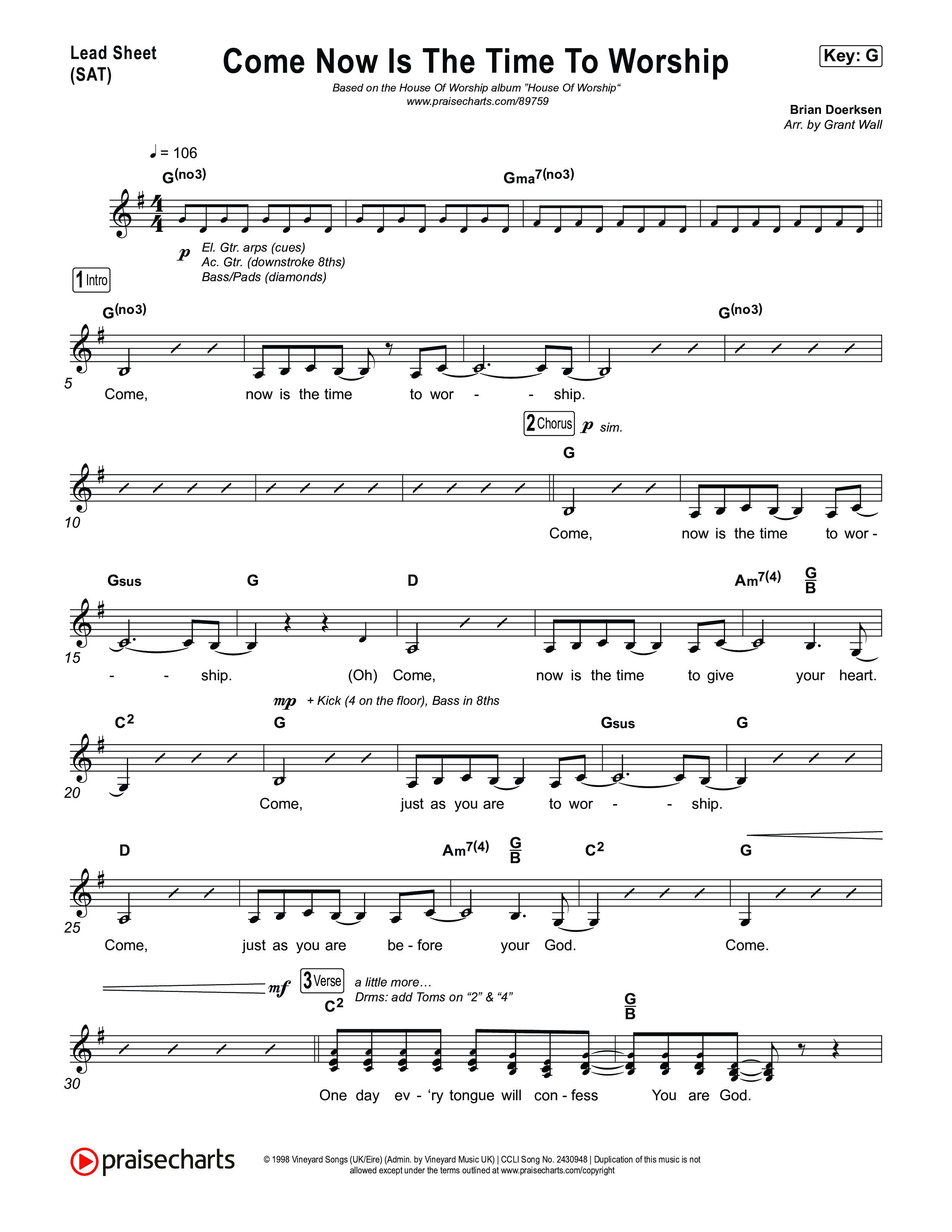 Come Now Is The Time To Worship Lead Sheet (SAT) (House Of Worship / Brian Doerksen / Leeland)