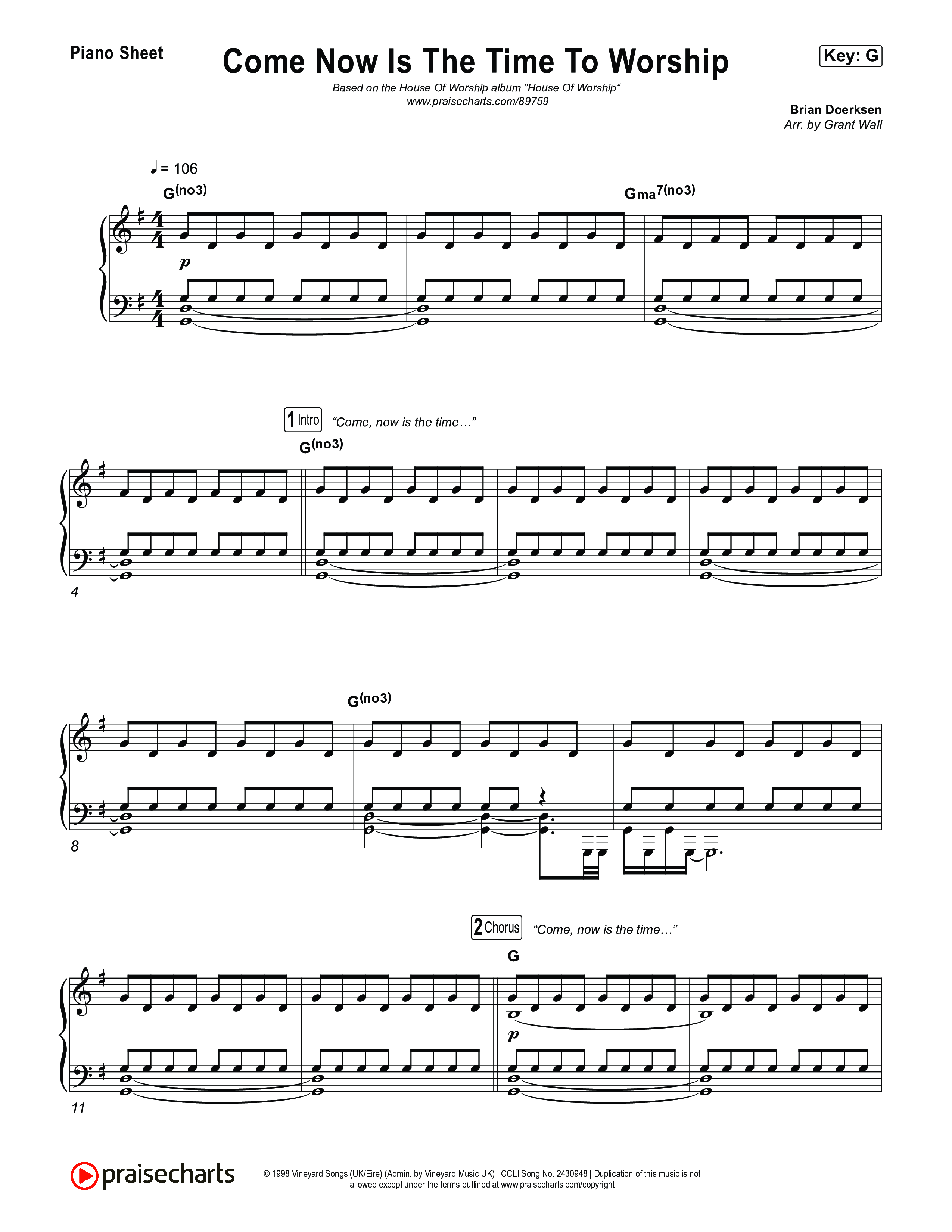 Come Now Is The Time To Worship Piano Sheet (House Of Worship / Brian Doerksen / Leeland)