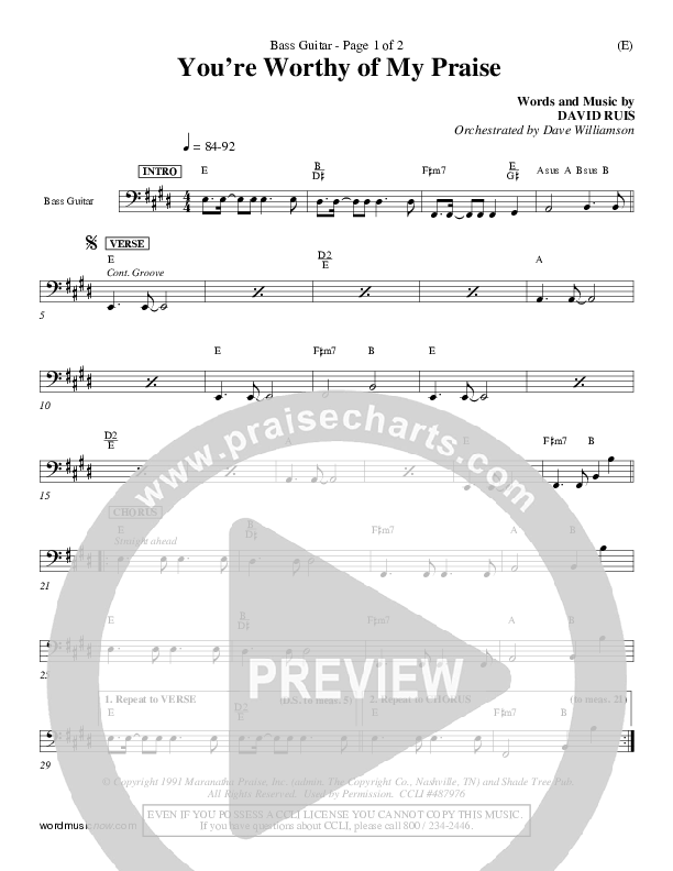 You're Worthy Of My Praise Bass Guitar (David Ruis)