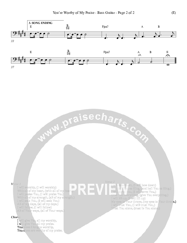 You're Worthy Of My Praise Bass Guitar (David Ruis)