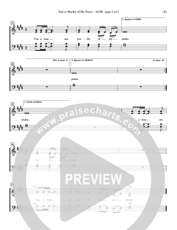 You're Worthy Of My Praise Vocal Sheet (SATB) (David Ruis)