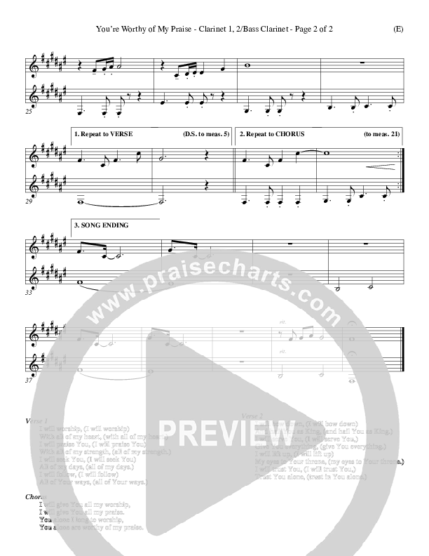 You're Worthy Of My Praise Clarinet 1/2, Bass Clarinet (David Ruis)