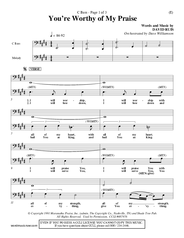 You're Worthy Of My Praise Contrabass (David Ruis)