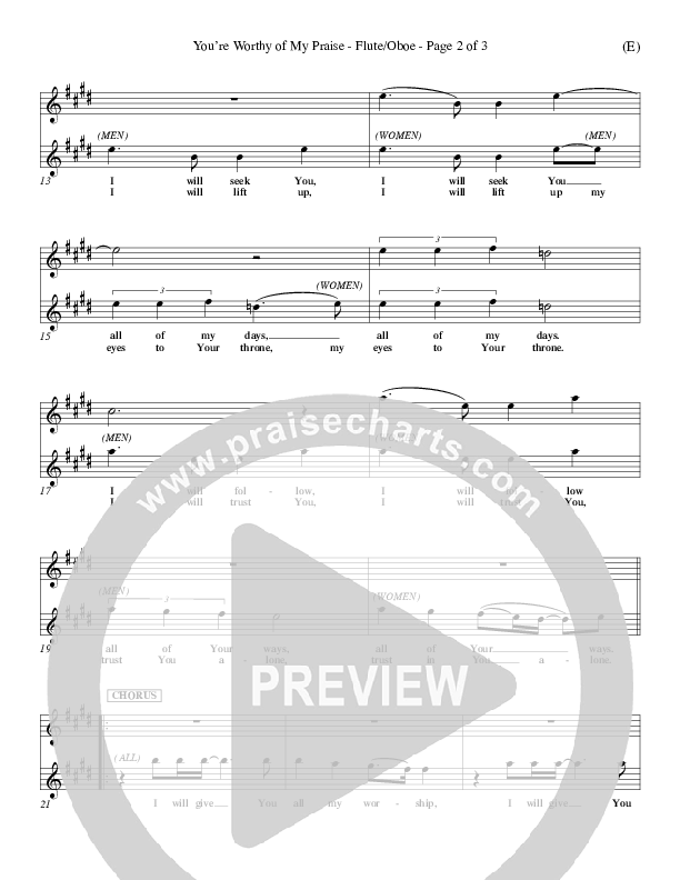 You're Worthy Of My Praise Flute/Oboe (David Ruis)