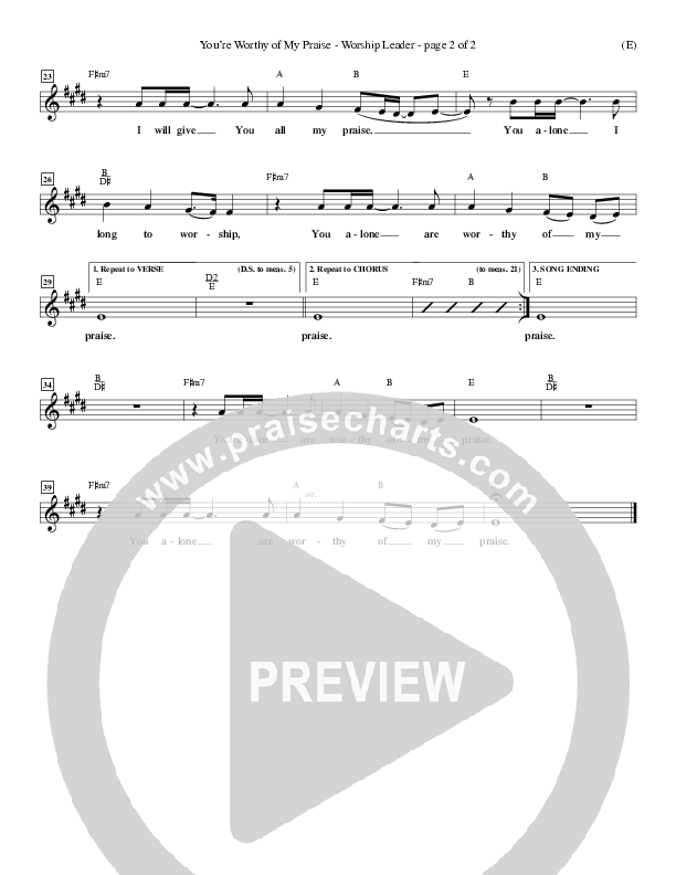 You're Worthy Of My Praise Lead Sheet (David Ruis)