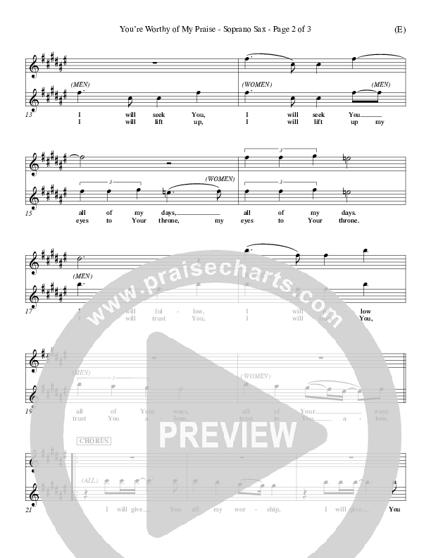 You're Worthy Of My Praise Soprano Sax (David Ruis)