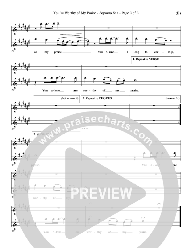 You're Worthy Of My Praise Soprano Sax (David Ruis)