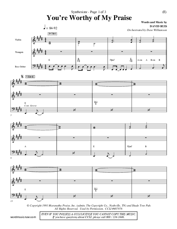 You're Worthy Of My Praise Synth (David Ruis)