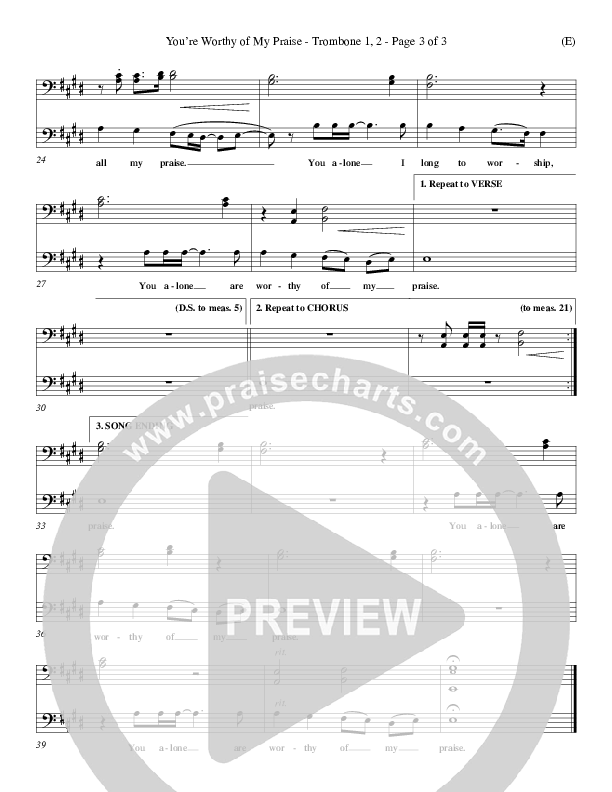 You're Worthy Of My Praise Trombone 1/2 (David Ruis)