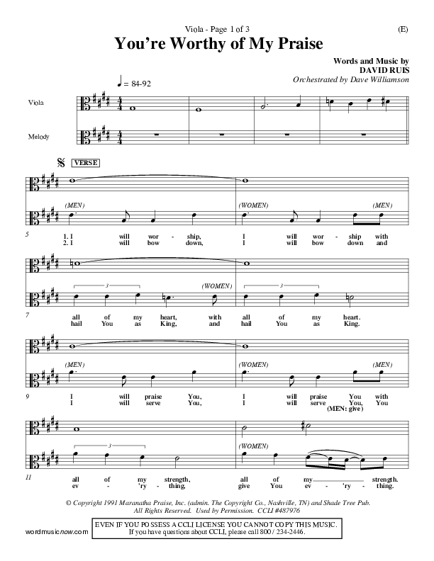 You're Worthy Of My Praise Viola (David Ruis)