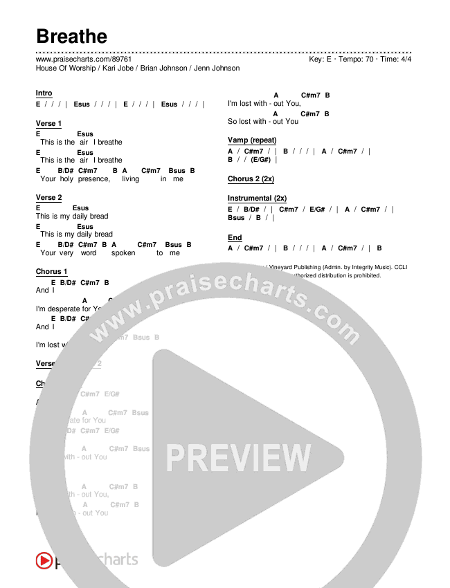 Breathe Chords & Lyrics (House Of Worship / Kari Jobe / Brian Johnson / Jenn Johnson)