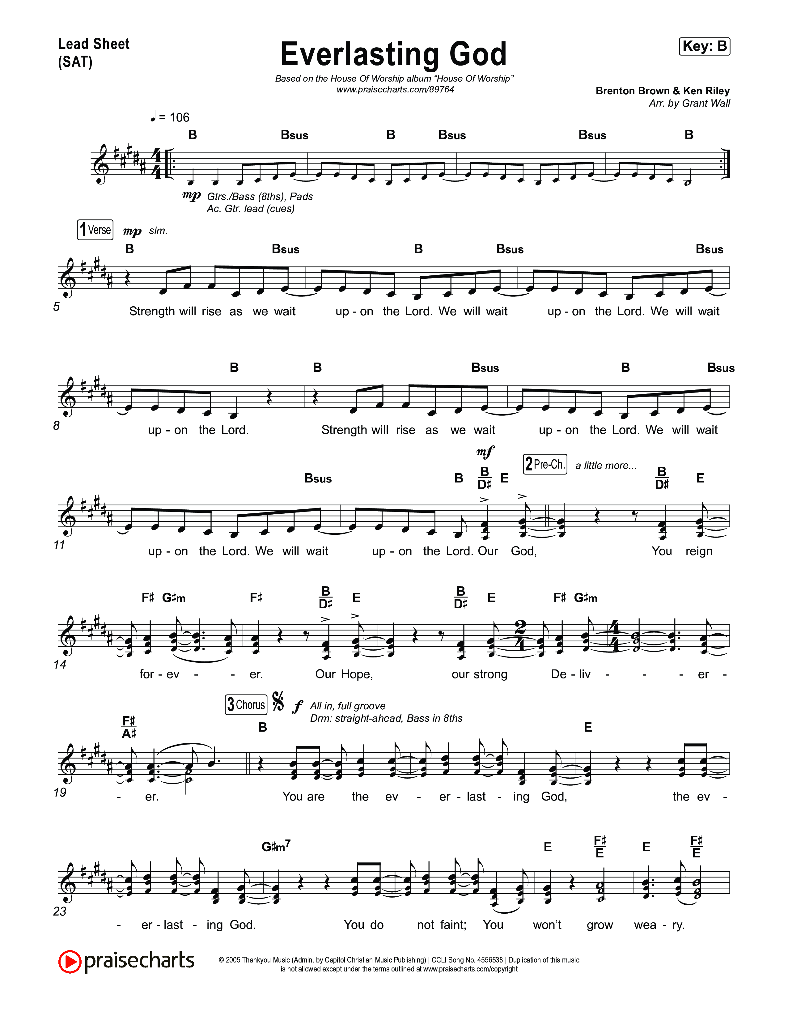 Everlasting God Lead Sheet (SAT) (House Of Worship / Brenton Brown / Pat Barrett)