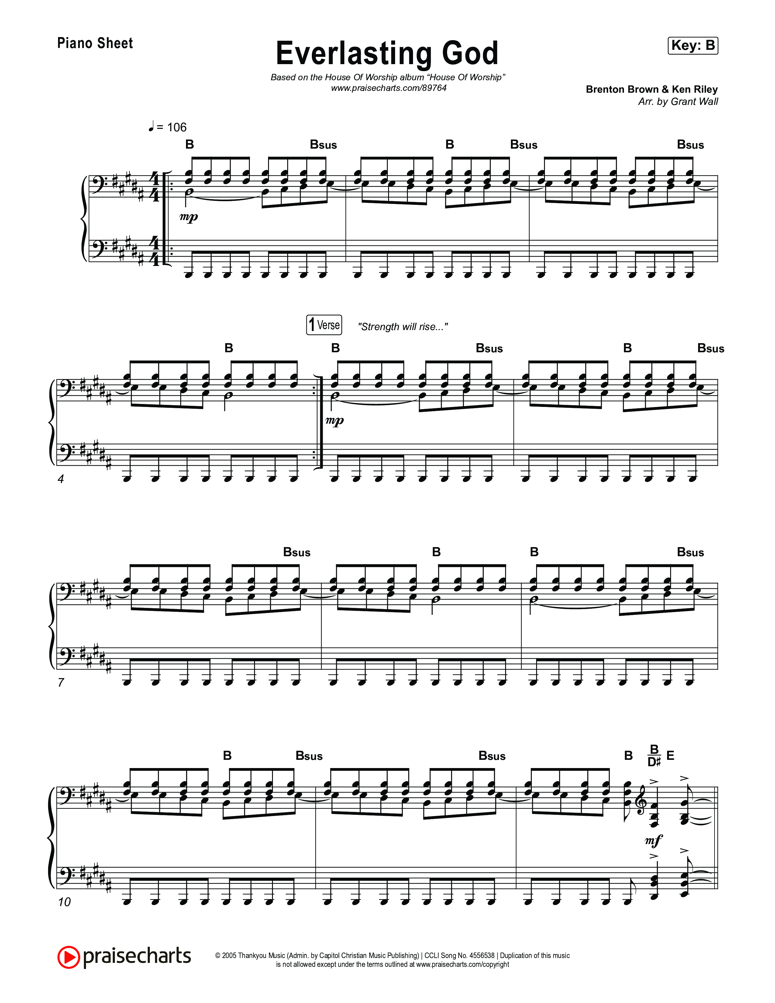 Everlasting God Piano Sheet (House Of Worship / Brenton Brown / Pat Barrett)