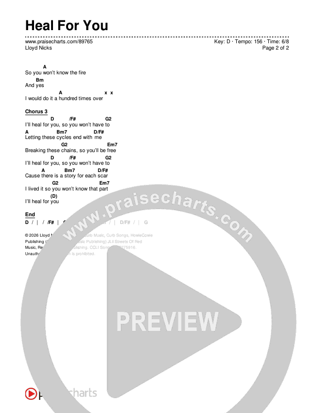 Heal For You Chords & Lyrics (Lloyd Nicks)
