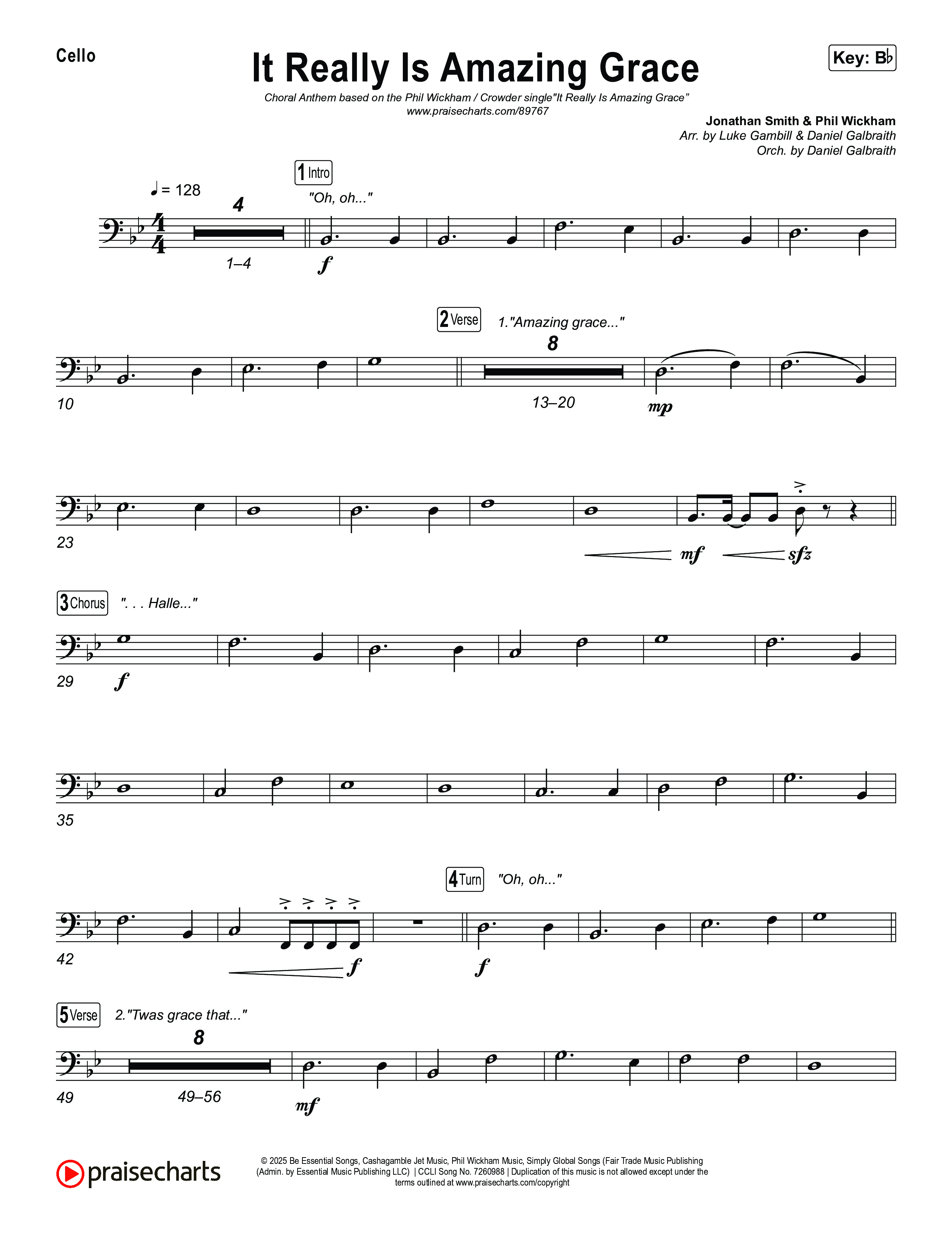 It Really Is Amazing Grace (Choral Anthem SATB) Cello (Phil Wickham / Crowder / Arr. Luke Gambill)