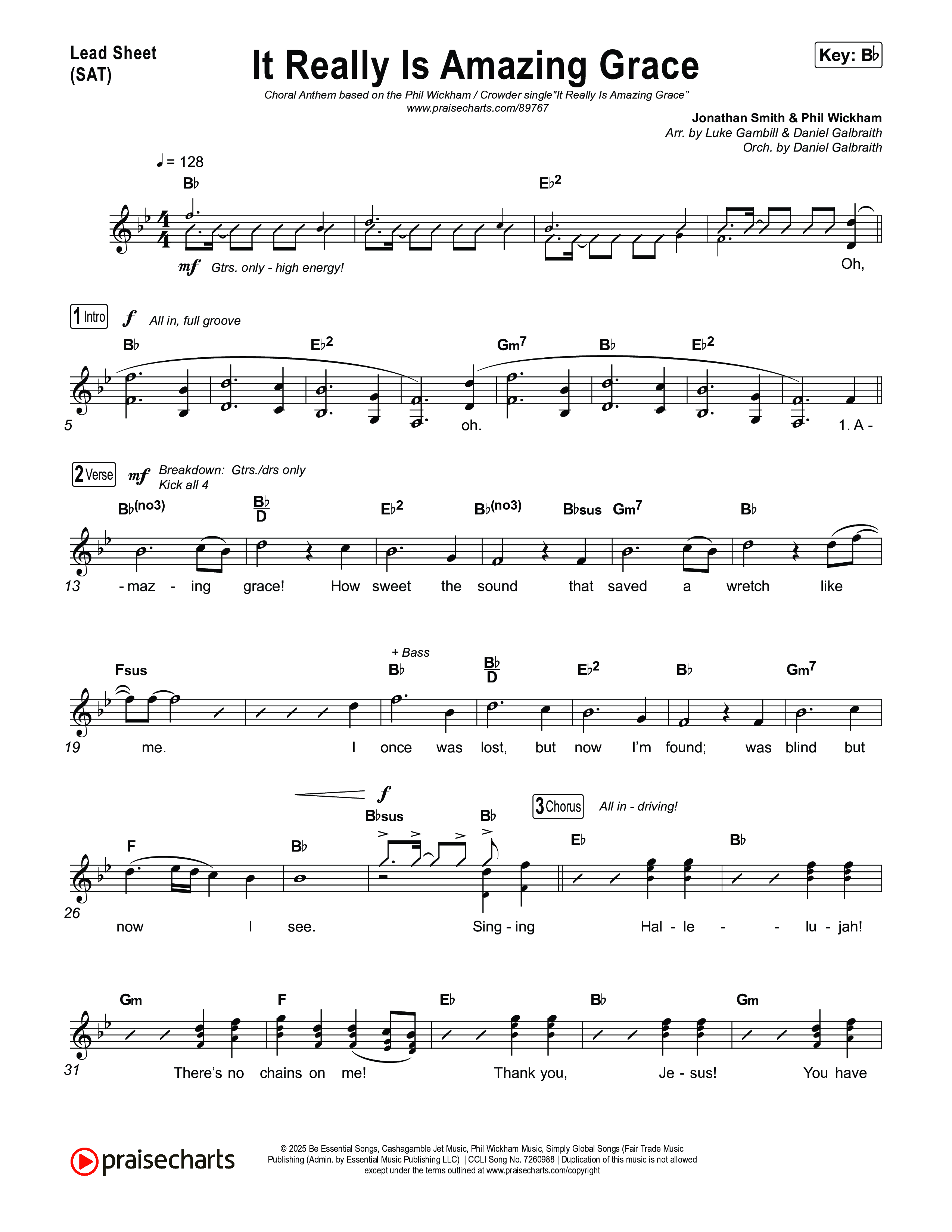 It Really Is Amazing Grace (Choral Anthem SATB) Lead Sheet (SAT) (Phil Wickham / Crowder / Arr. Luke Gambill)