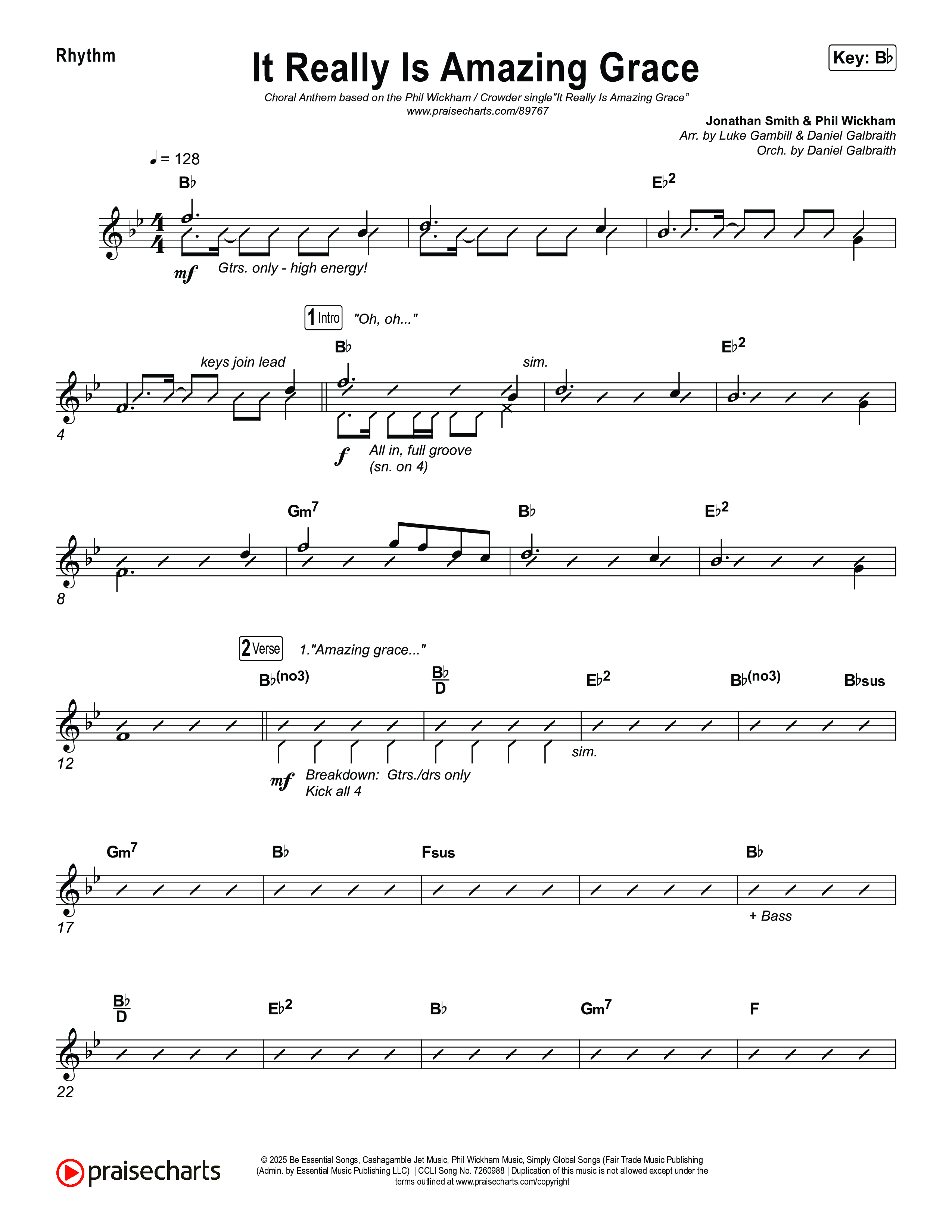 It Really Is Amazing Grace (Choral Anthem SATB) Rhythm Chart (Phil Wickham / Crowder / Arr. Luke Gambill)