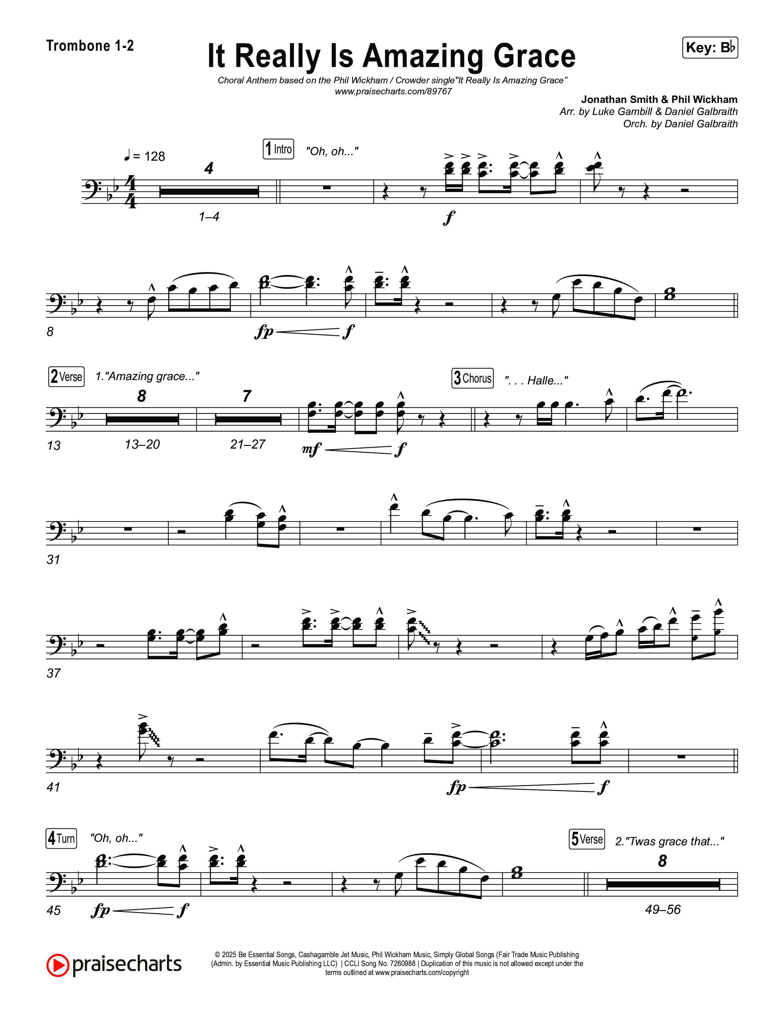 It Really Is Amazing Grace (Choral Anthem SATB) Trombone 1,2 (Phil Wickham / Crowder / Arr. Luke Gambill)