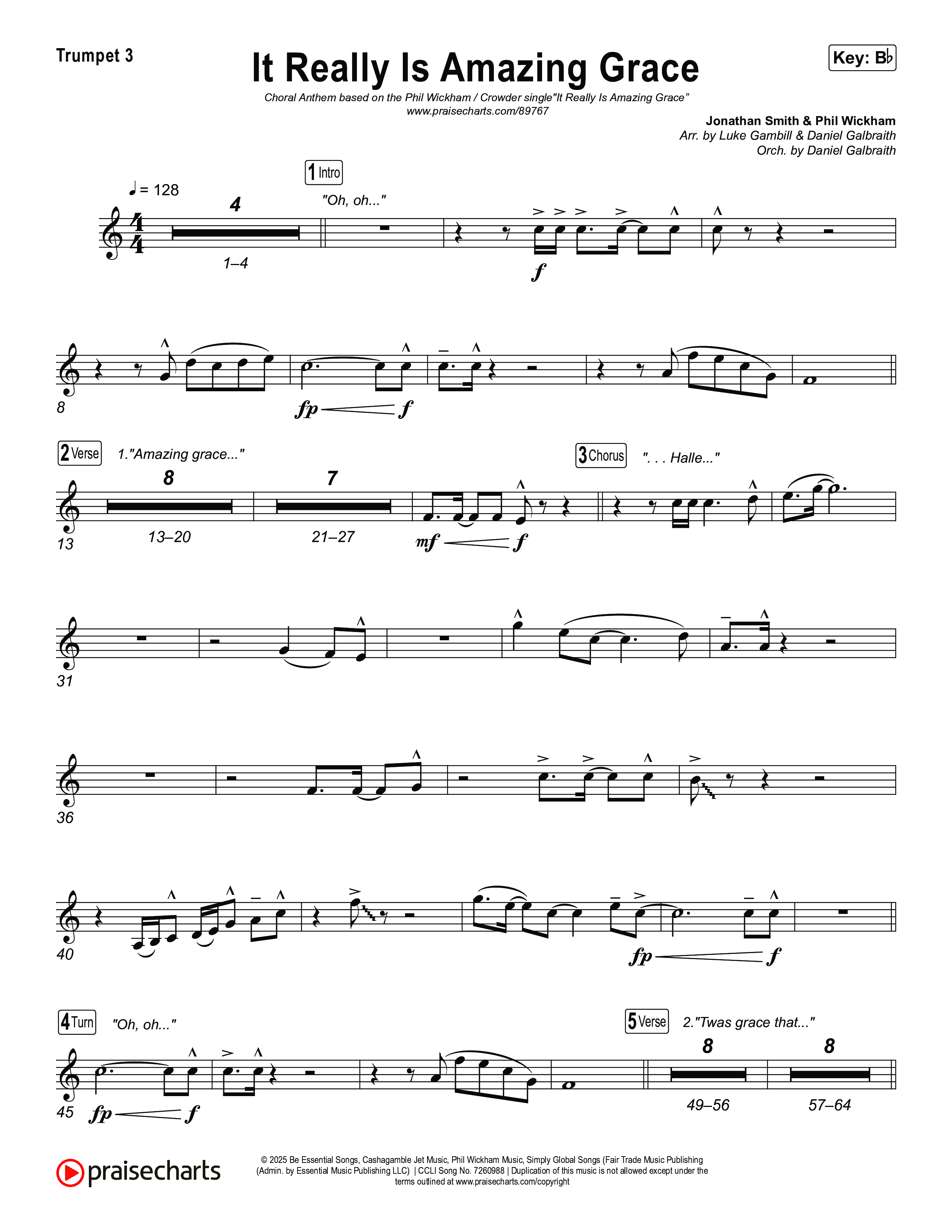 It Really Is Amazing Grace (Choral Anthem SATB) Trumpet 3 (Phil Wickham / Crowder / Arr. Luke Gambill)