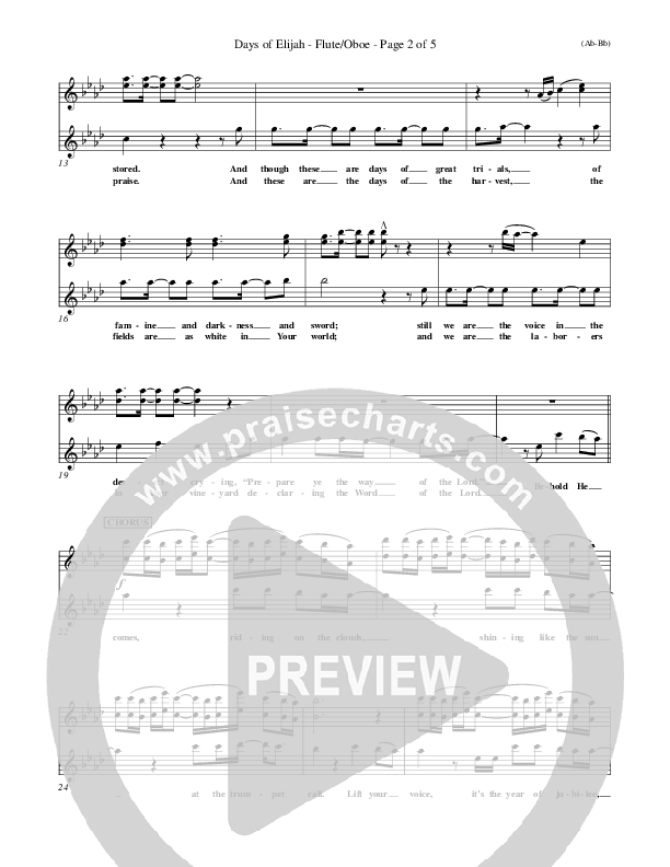 Days of Elijah Flute/Oboe (Robin Mark)