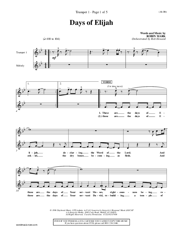 Days of Elijah Trumpet 1 (Robin Mark)