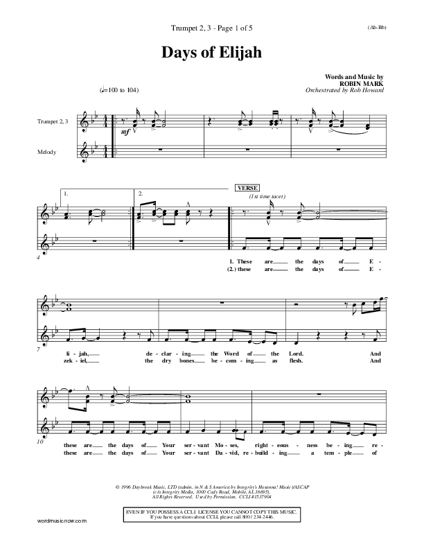 Days of Elijah Trumpet 2/3 (Robin Mark)