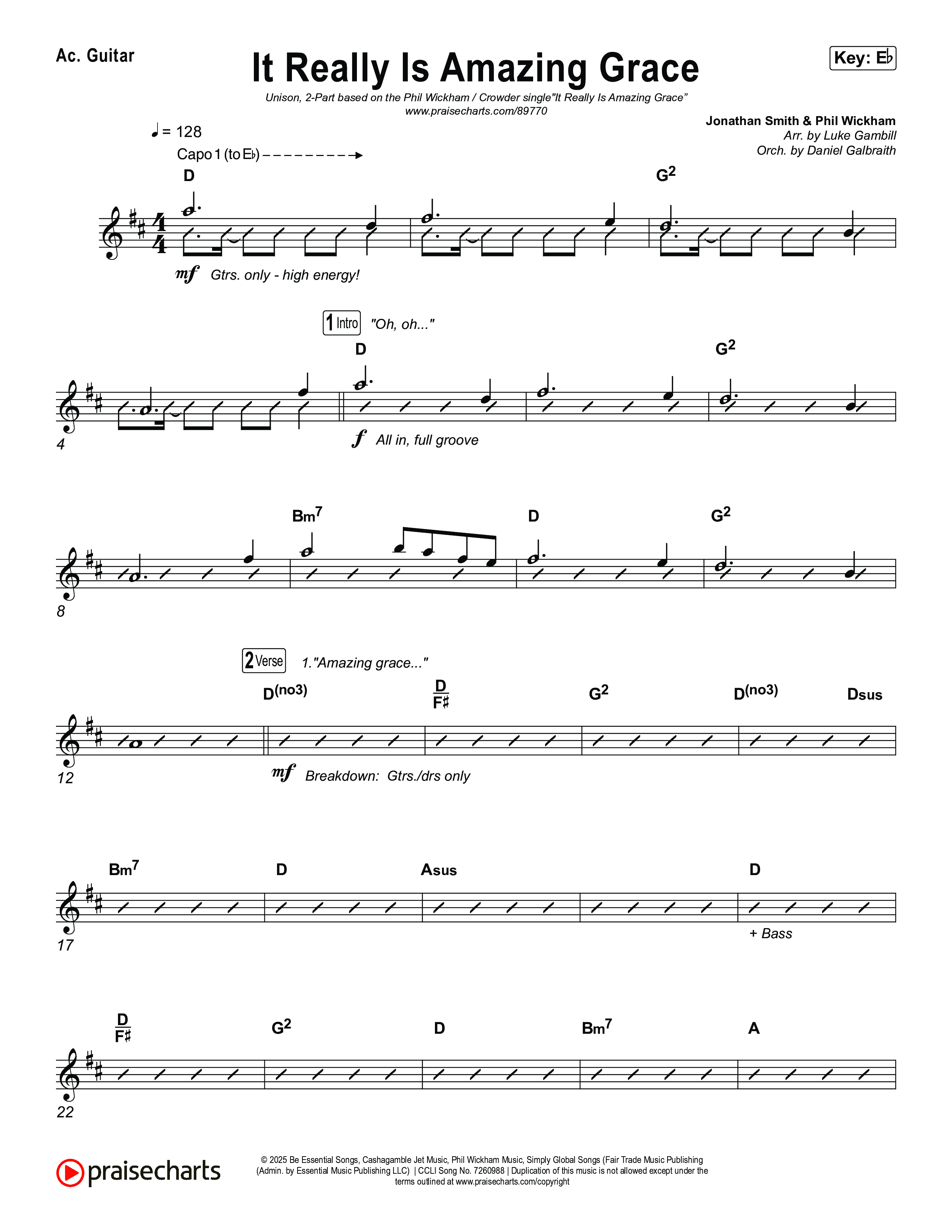 It Really Is Amazing Grace (Unison/2-Part) Acoustic Guitar (Phil Wickham / Crowder / Arr. Luke Gambill)