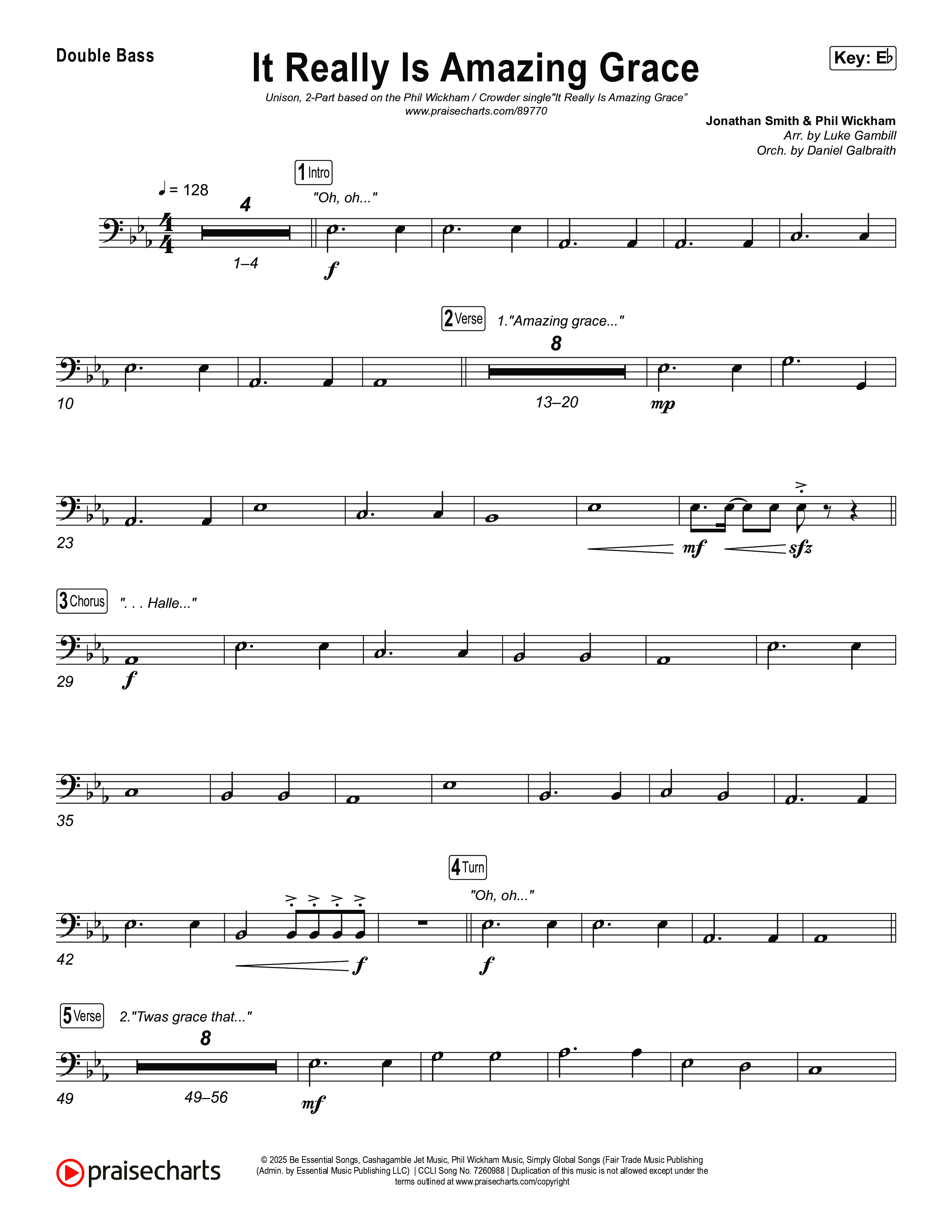 It Really Is Amazing Grace (Unison/2-Part) Double Bass (Phil Wickham / Crowder / Arr. Luke Gambill)