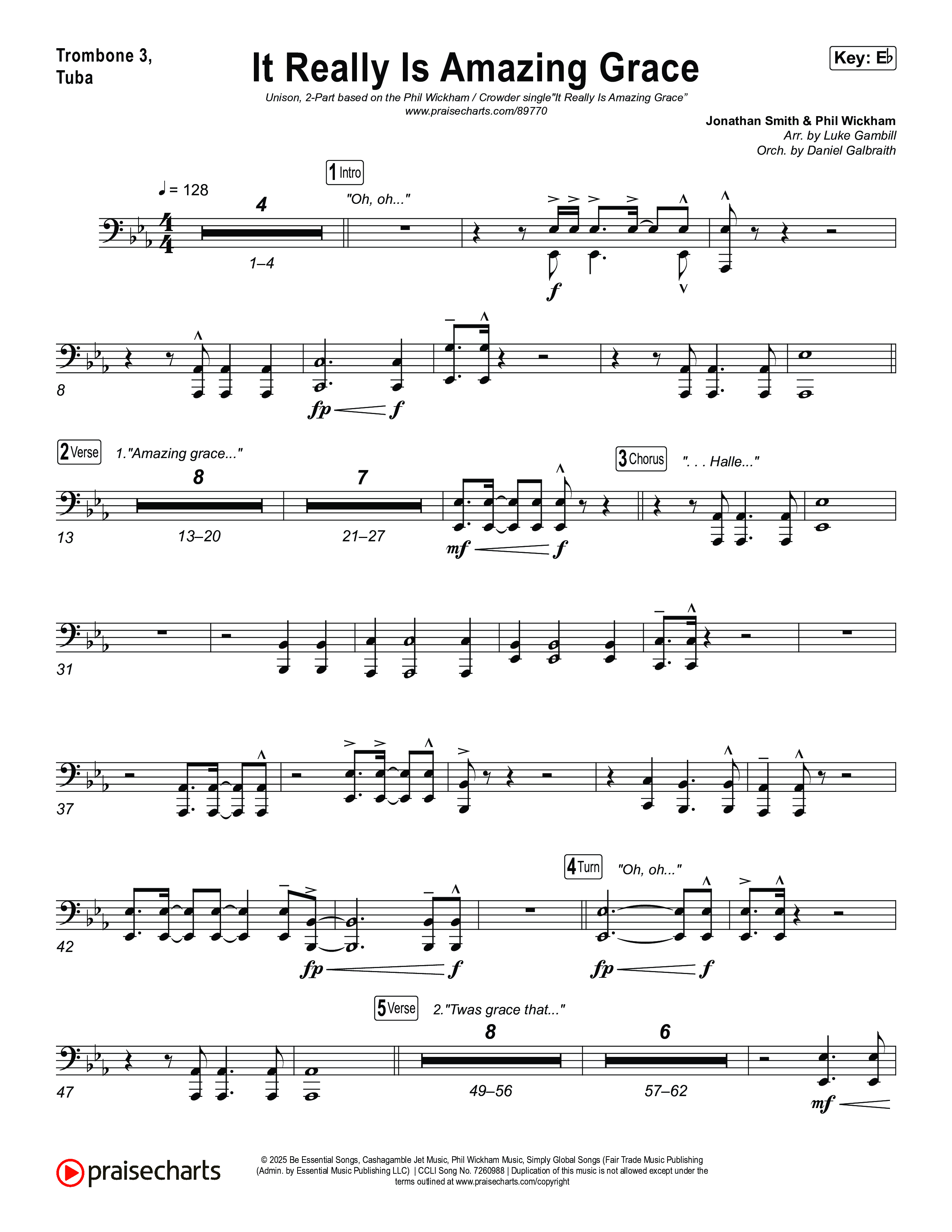 It Really Is Amazing Grace (Unison/2-Part) Trombone 3/Tuba (Phil Wickham / Crowder / Arr. Luke Gambill)