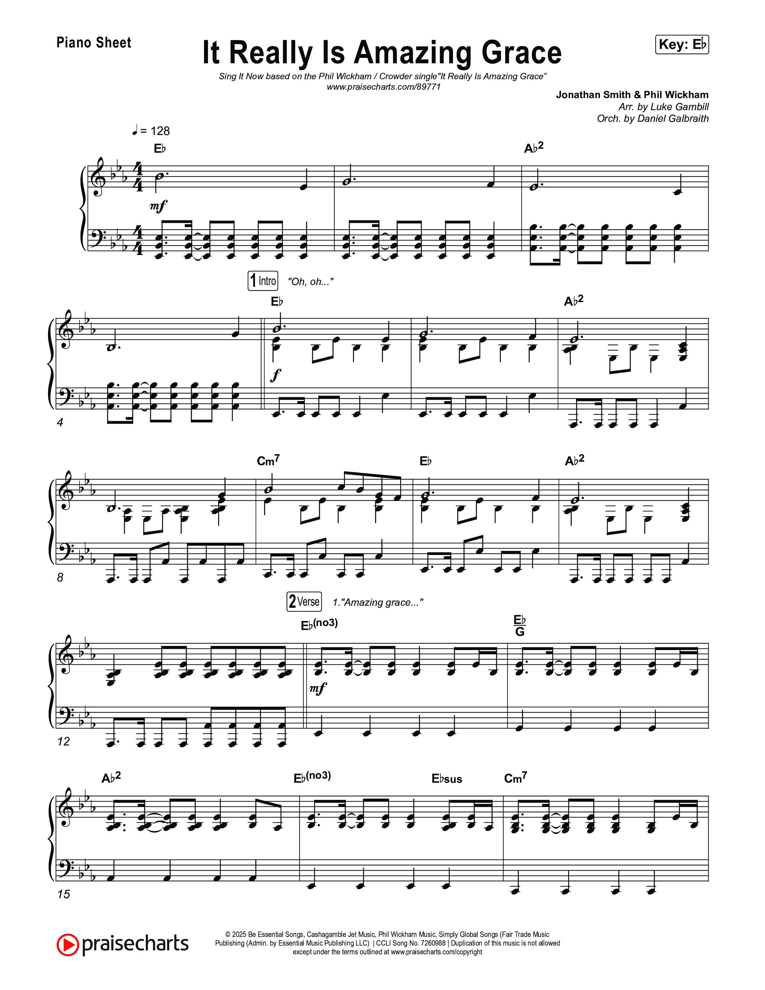 It Really Is Amazing Grace (Sing It Now) Piano Sheet (Phil Wickham / Crowder / Arr. Luke Gambill)