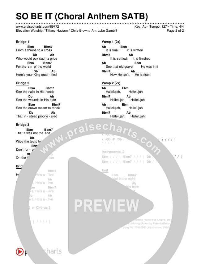 SO BE IT (Choral Anthem SATB) Chords & Lyrics (Elevation Worship / Tiffany Hudson / Chris Brown / Arr. Luke Gambill)