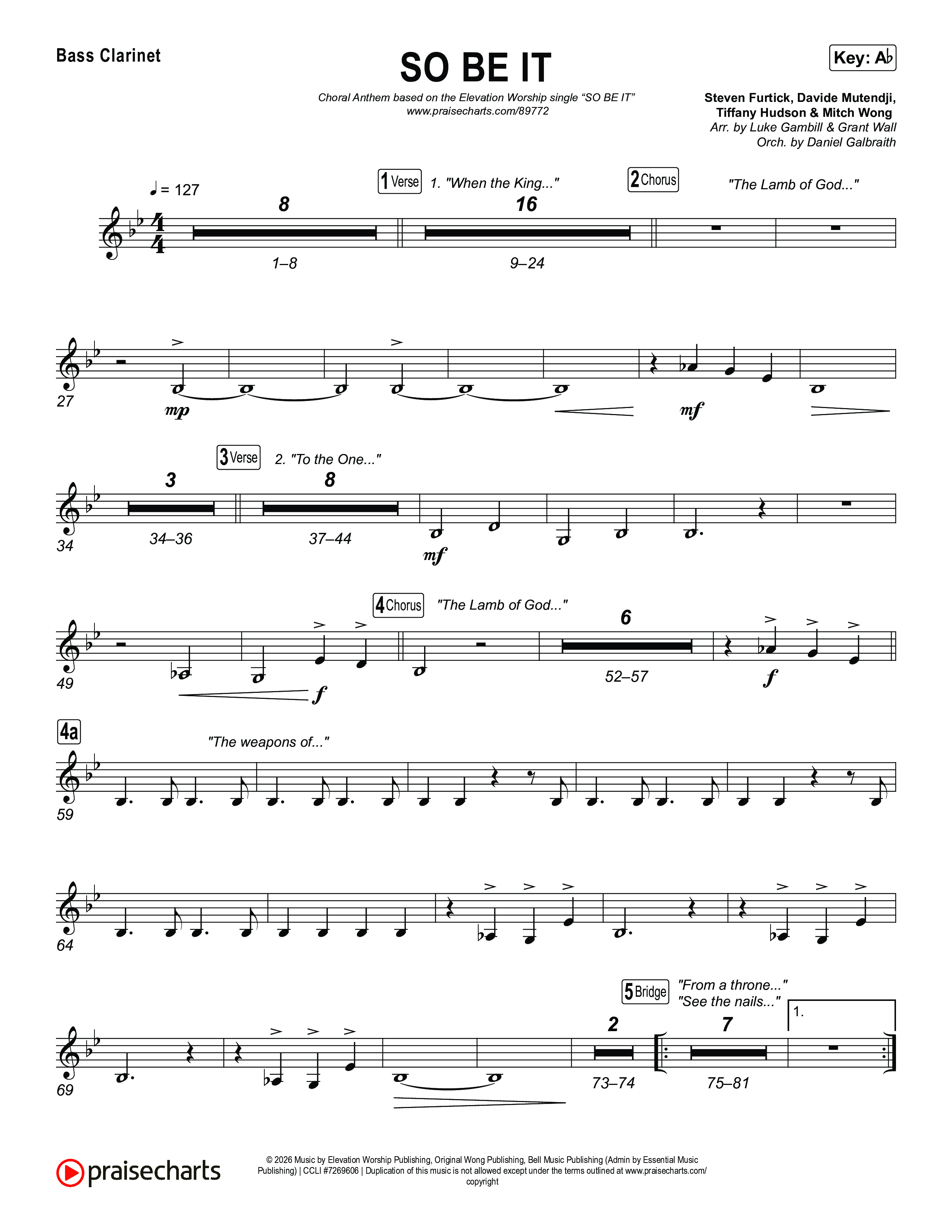 SO BE IT (Choral Anthem SATB) Bass Clarinet (Elevation Worship / Tiffany Hudson / Chris Brown / Arr. Luke Gambill)