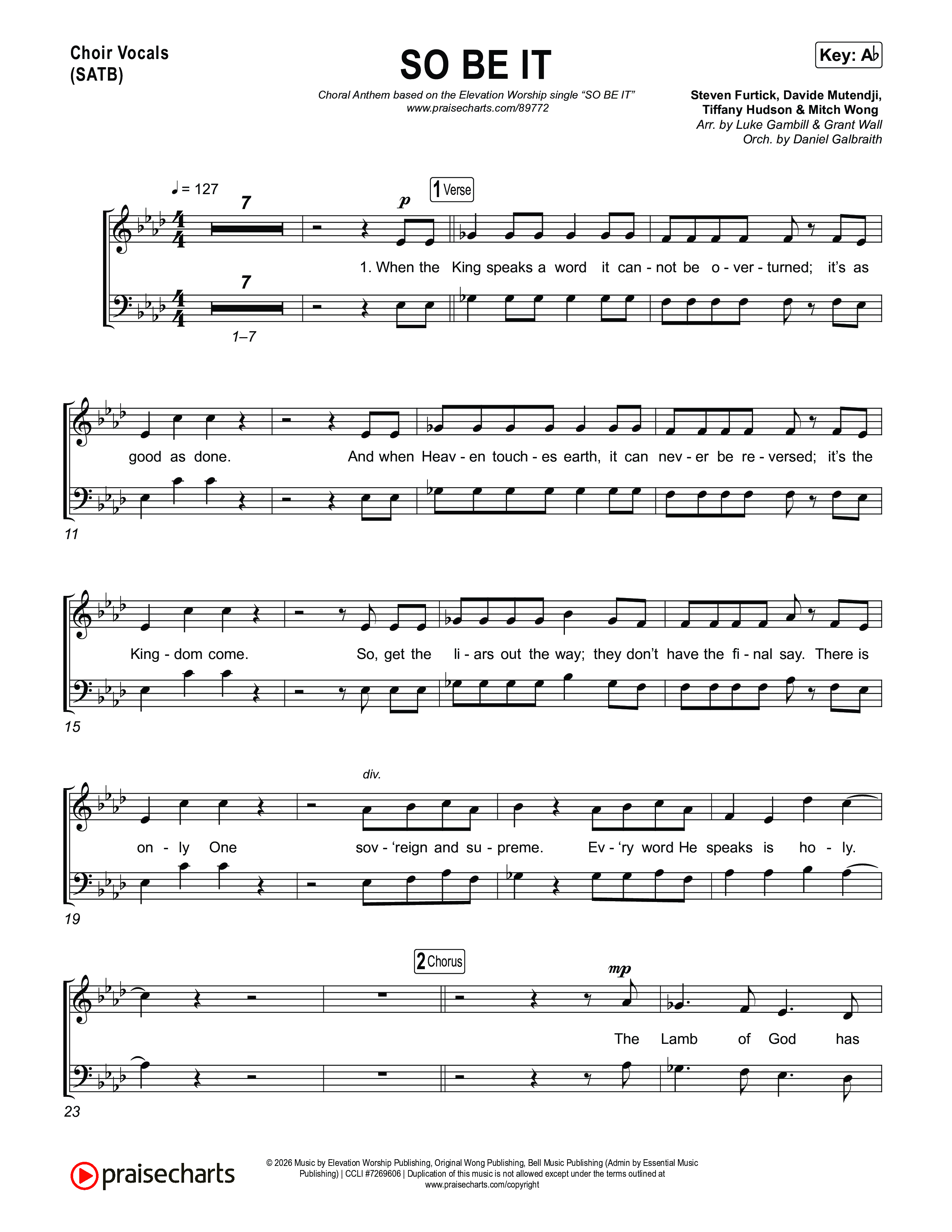 SO BE IT (Choral Anthem SATB) Choir Sheet (SATB) (Elevation Worship / Tiffany Hudson / Chris Brown / Arr. Luke Gambill)