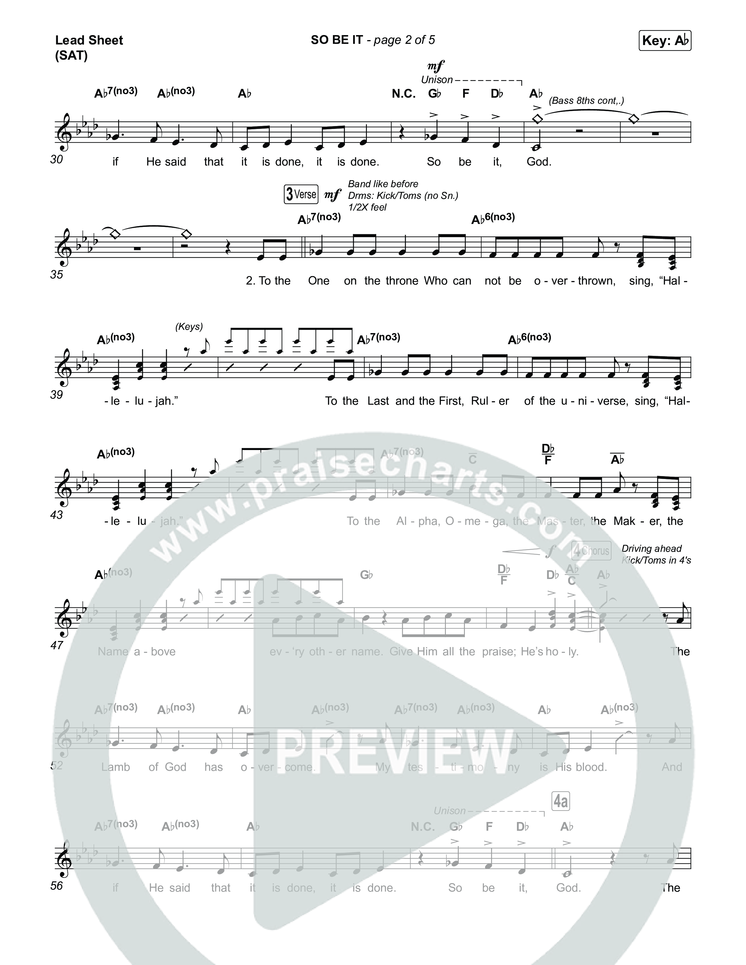 SO BE IT (Choral Anthem SATB) Lead Sheet (SAT) (Elevation Worship / Tiffany Hudson / Chris Brown / Arr. Luke Gambill)