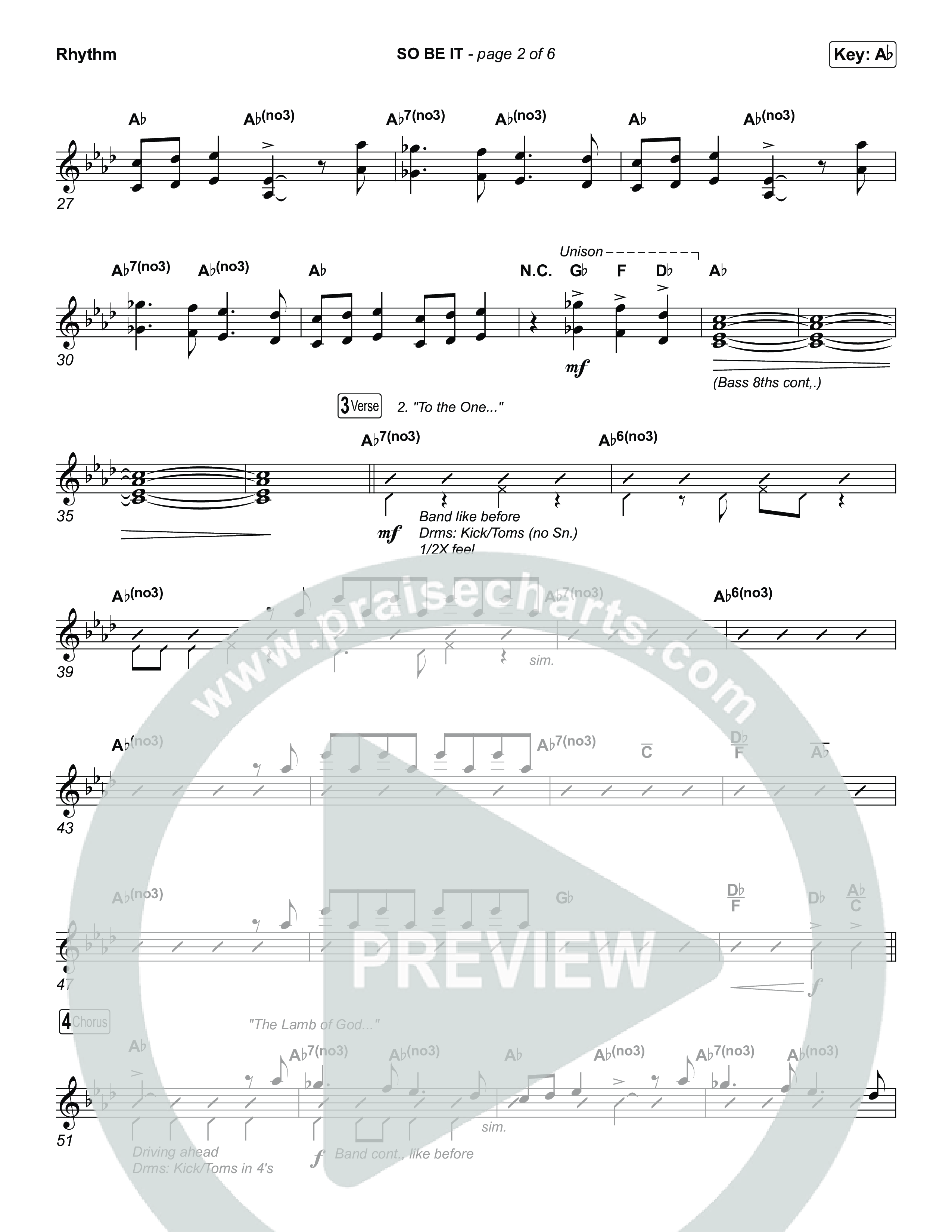 SO BE IT (Choral Anthem SATB) Rhythm Chart (Elevation Worship / Tiffany Hudson / Chris Brown / Arr. Luke Gambill)