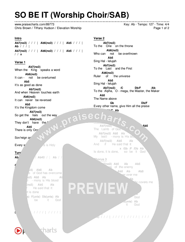 SO BE IT (Worship Choir/SAB) Chords & Lyrics (Elevation Worship / Tiffany Hudson / Chris Brown / Arr. Luke Gambill)