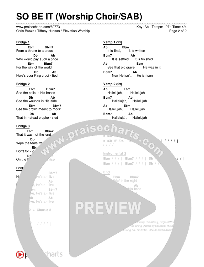 SO BE IT (Worship Choir/SAB) Chords & Lyrics (Elevation Worship / Tiffany Hudson / Chris Brown / Arr. Luke Gambill)