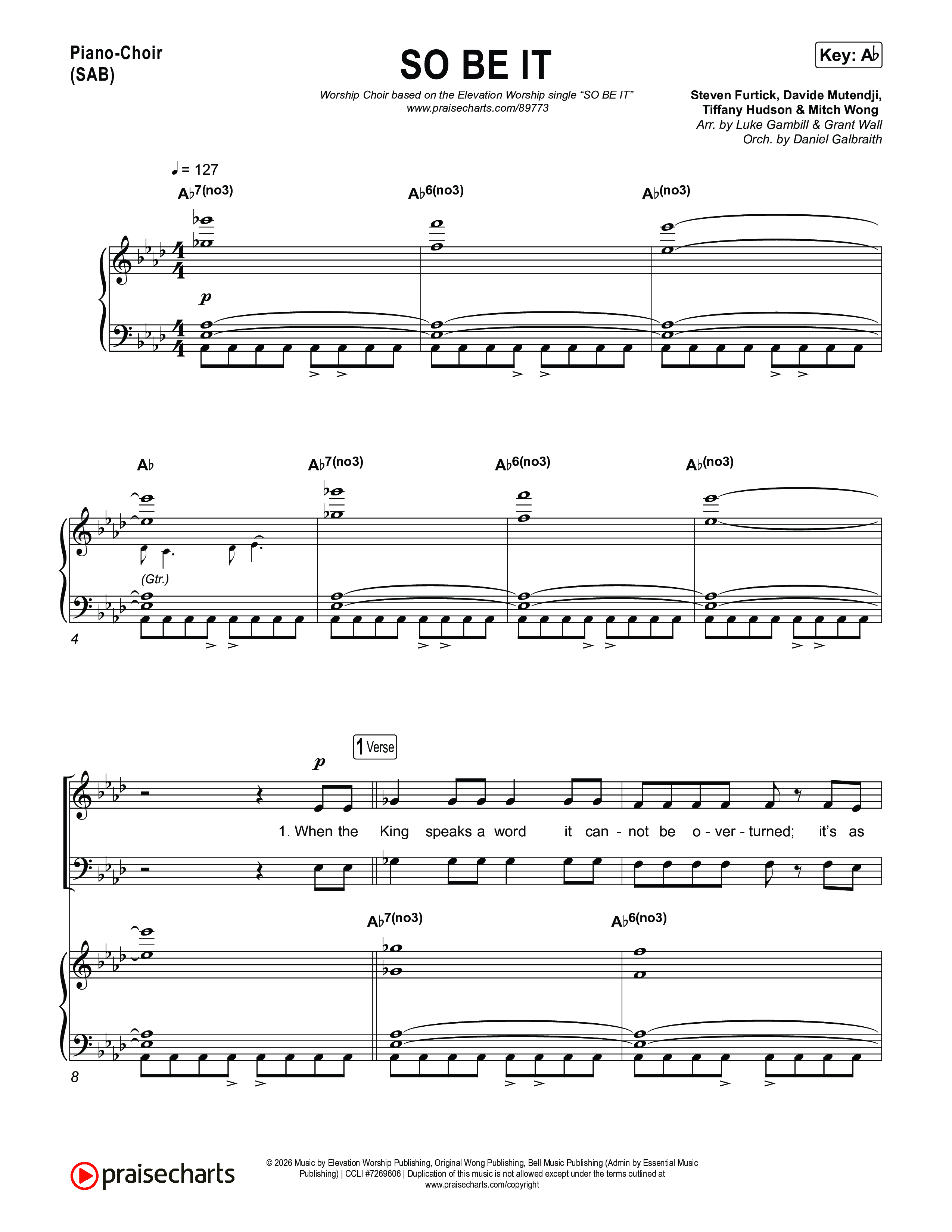 SO BE IT (Worship Choir/SAB) Piano/Choir (SAB) (Elevation Worship / Tiffany Hudson / Chris Brown / Arr. Luke Gambill)