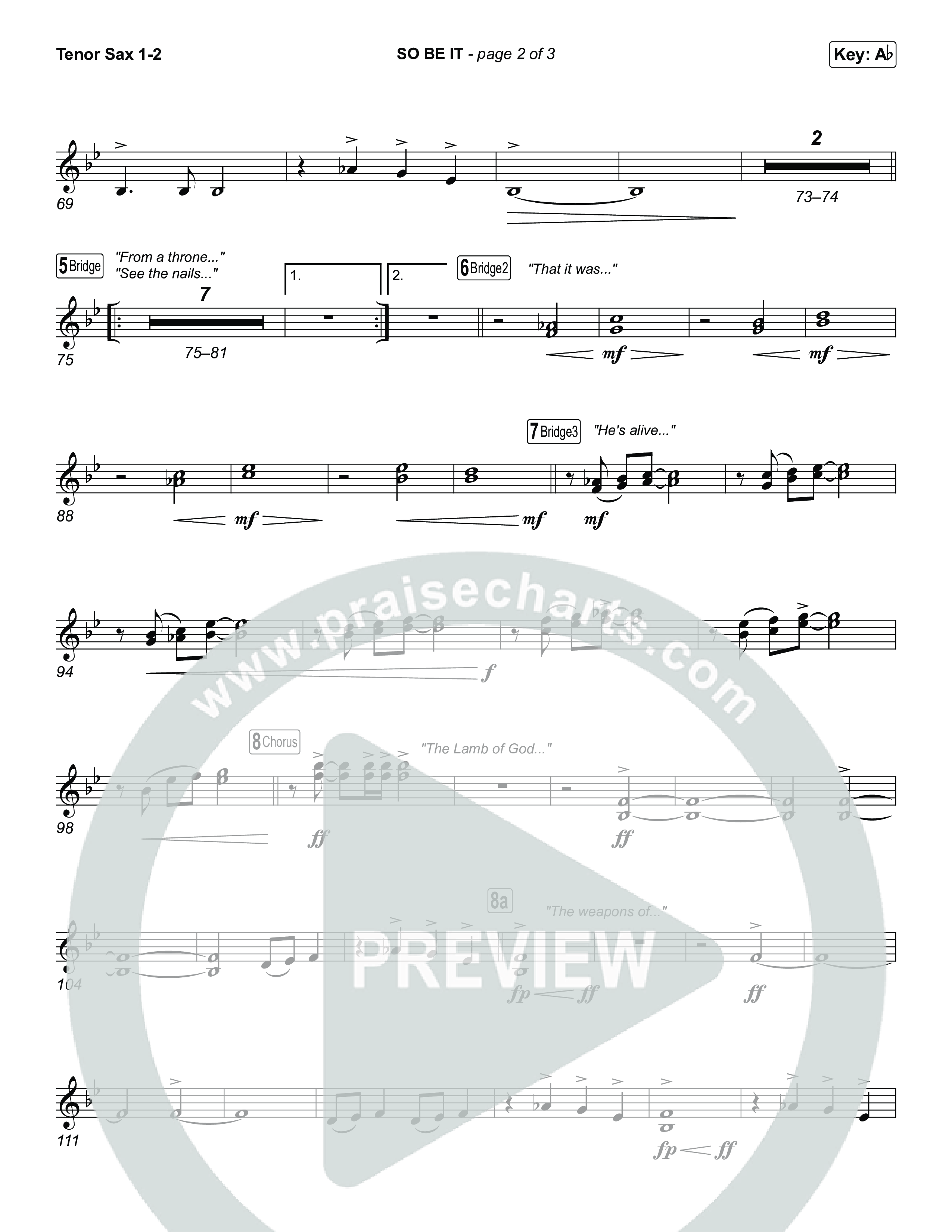 SO BE IT (Worship Choir/SAB) Tenor Sax 1/2 (Elevation Worship / Tiffany Hudson / Chris Brown / Arr. Luke Gambill)