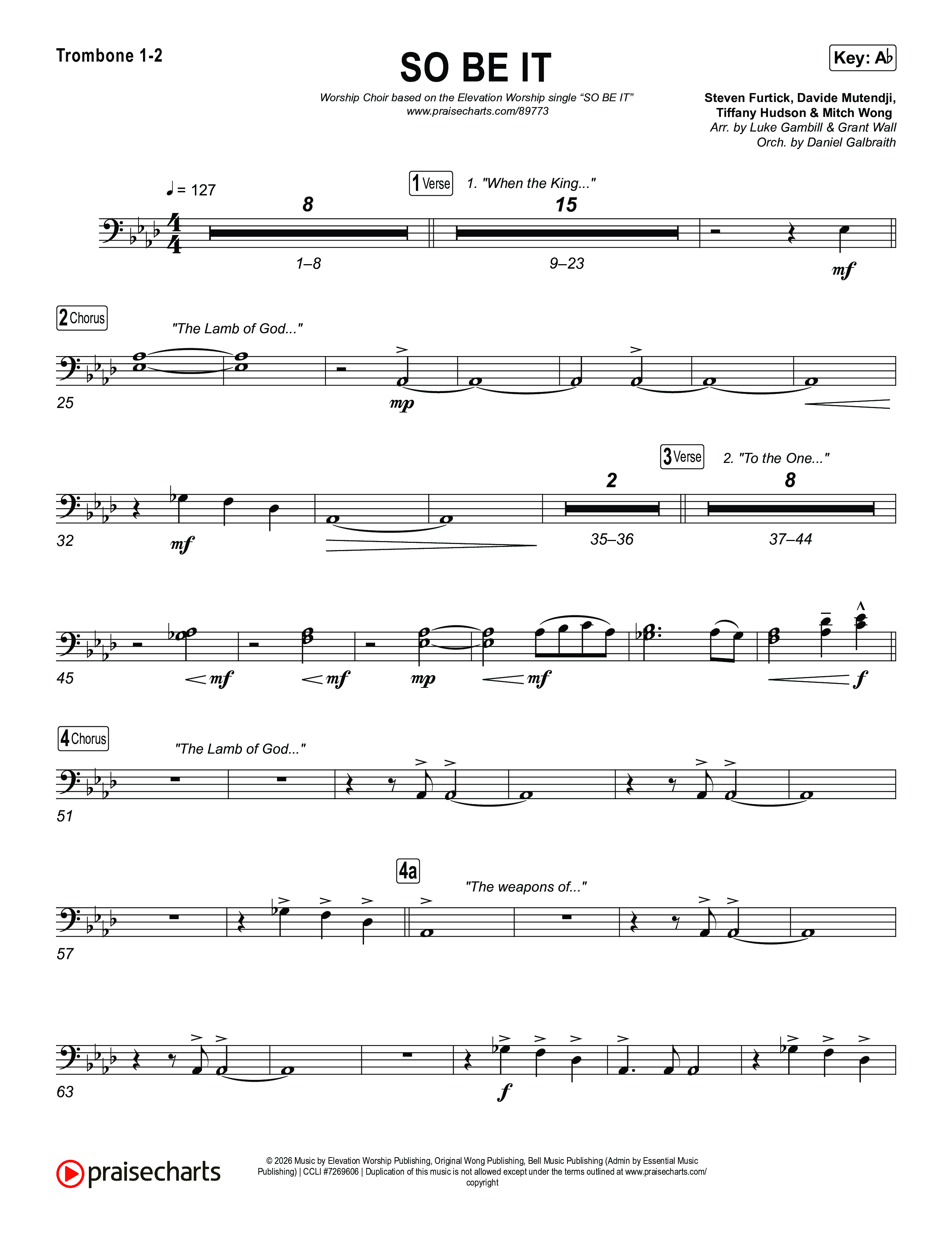 SO BE IT (Worship Choir/SAB) Trombone 1/2 (Elevation Worship / Tiffany Hudson / Chris Brown / Arr. Luke Gambill)