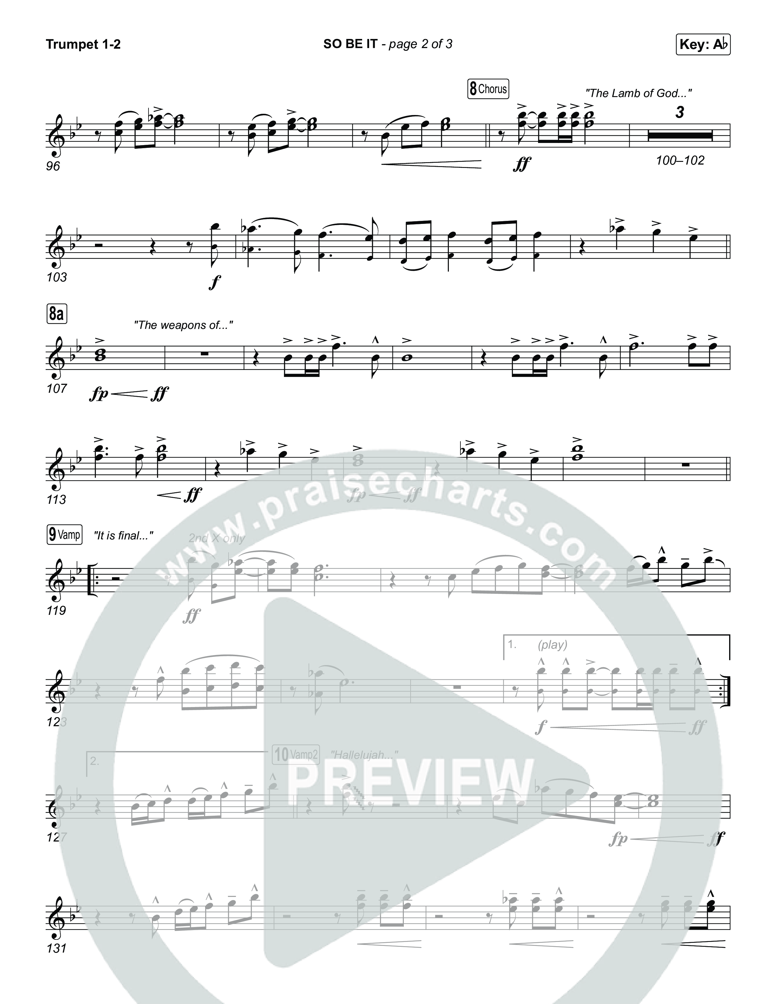 SO BE IT (Worship Choir/SAB) Trumpet 1,2 (Elevation Worship / Tiffany Hudson / Chris Brown / Arr. Luke Gambill)