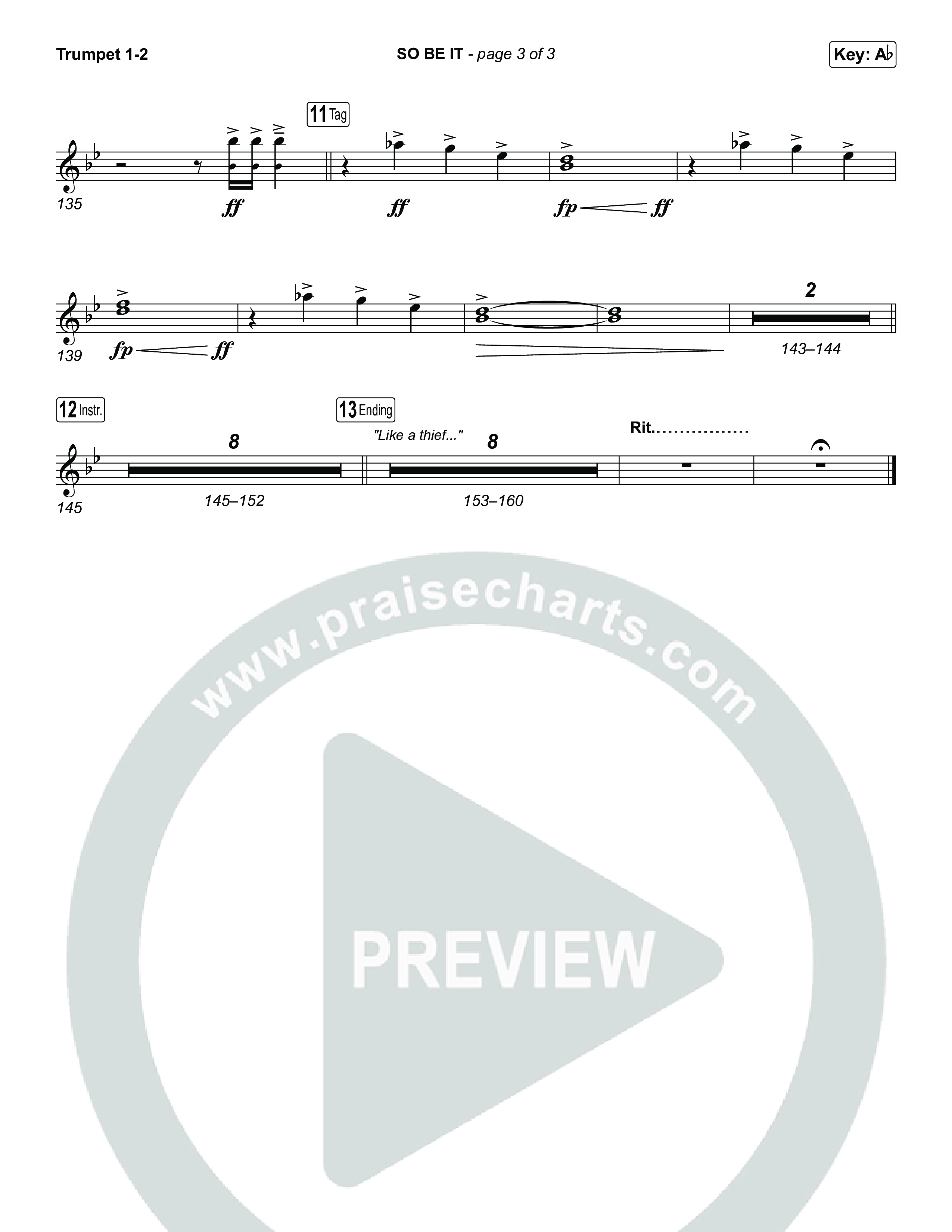 SO BE IT (Worship Choir/SAB) Trumpet 1,2 (Elevation Worship / Tiffany Hudson / Chris Brown / Arr. Luke Gambill)